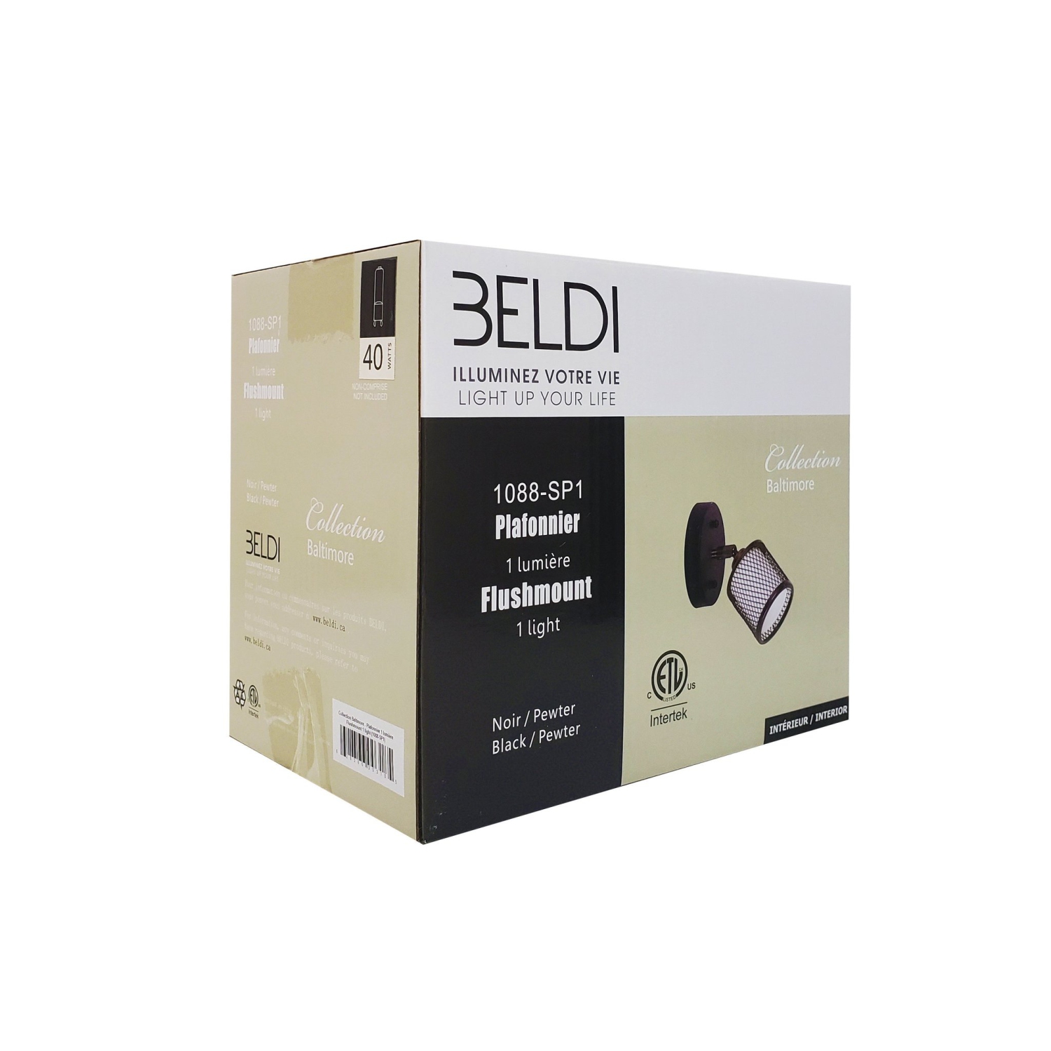 Beldi 1088-SP1 Ceiling Light 1 Light Baltimore Collection 3.2''X3.1 '', Black