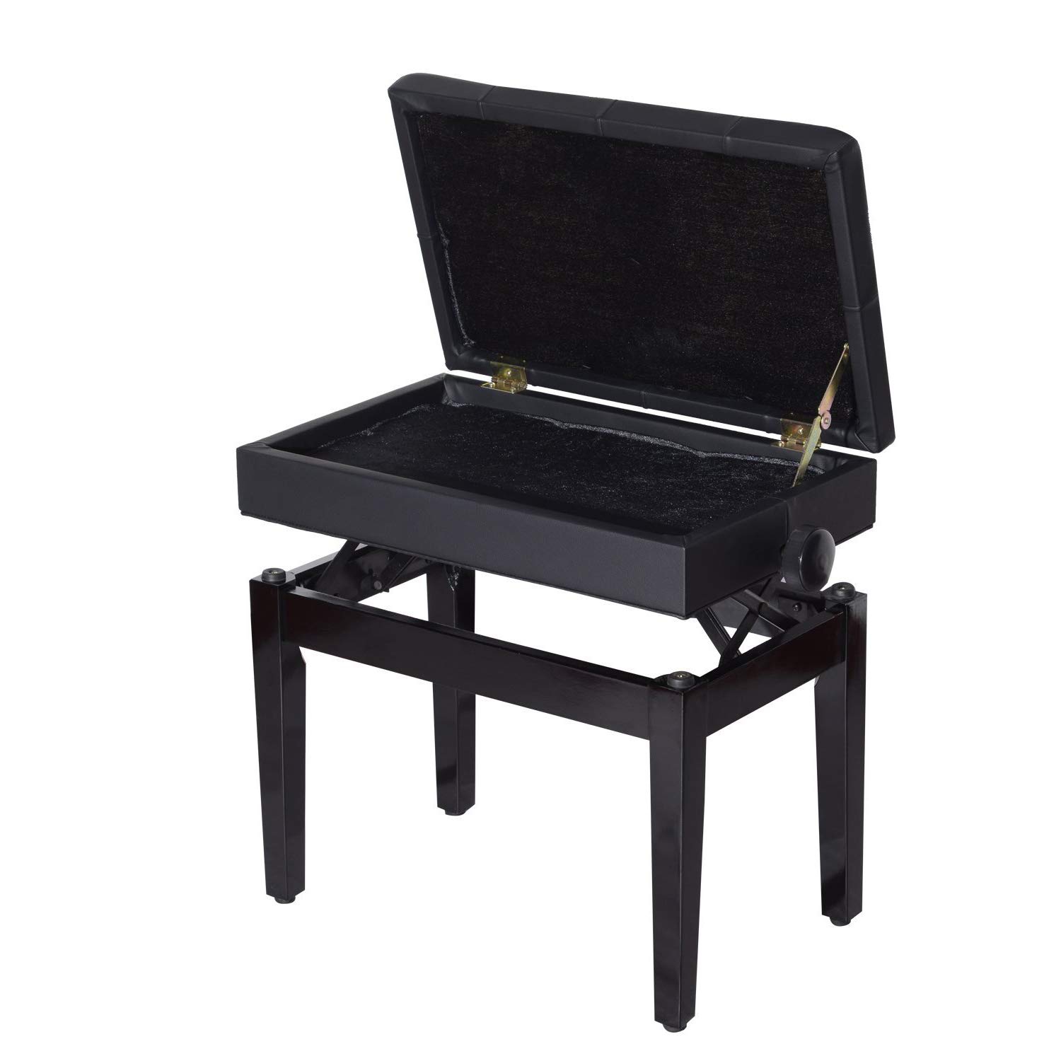 Bison Prosound Black Adjustable Height Piano Bench PU Padded Keyboard Storage Seat Weight Capacity 264lbs