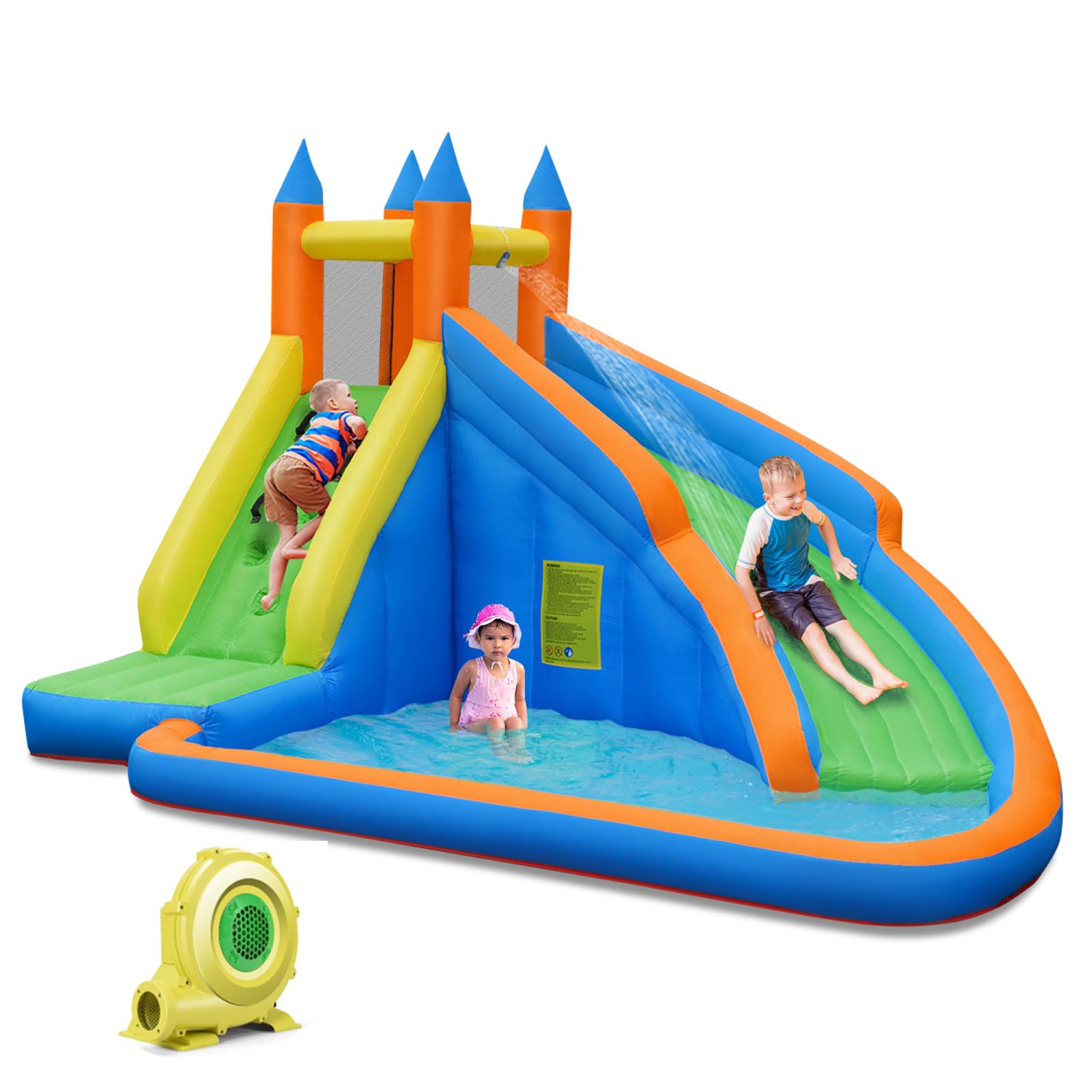 Goplus Inflatable Water Slide Mighty Bounce House Jumper Castle Moonwalk W/ 735W Blower