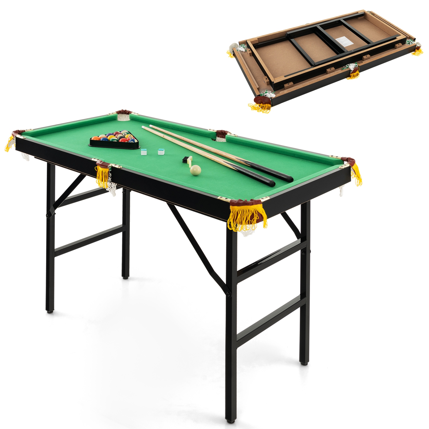 Costway 47" Folding Billiard Table Pool Game Table Indoor Kids w/ Cues Brush Chalk Green