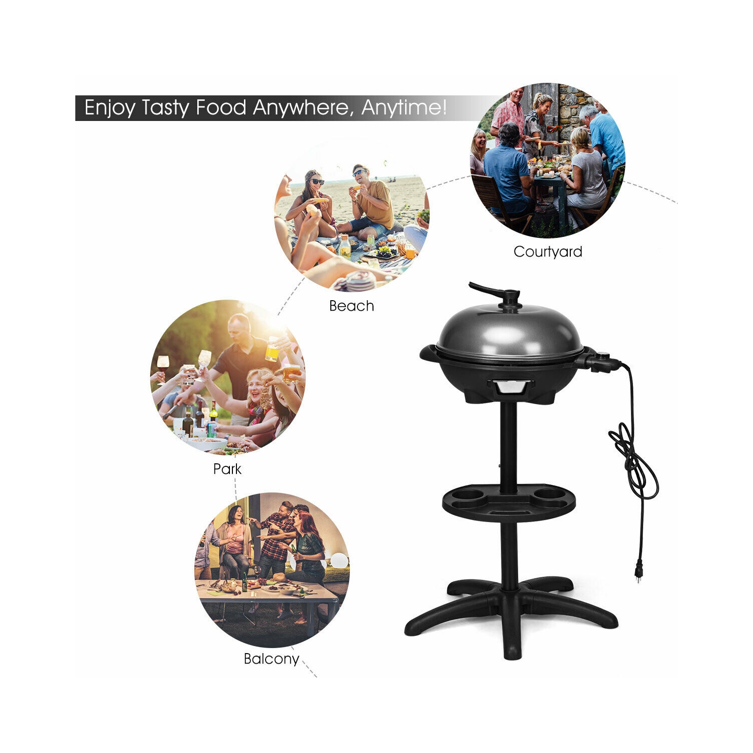 Costway Electric BBQ Grill 1350W Non-stick 4 Temperature Setting Outdoor Garden Camping