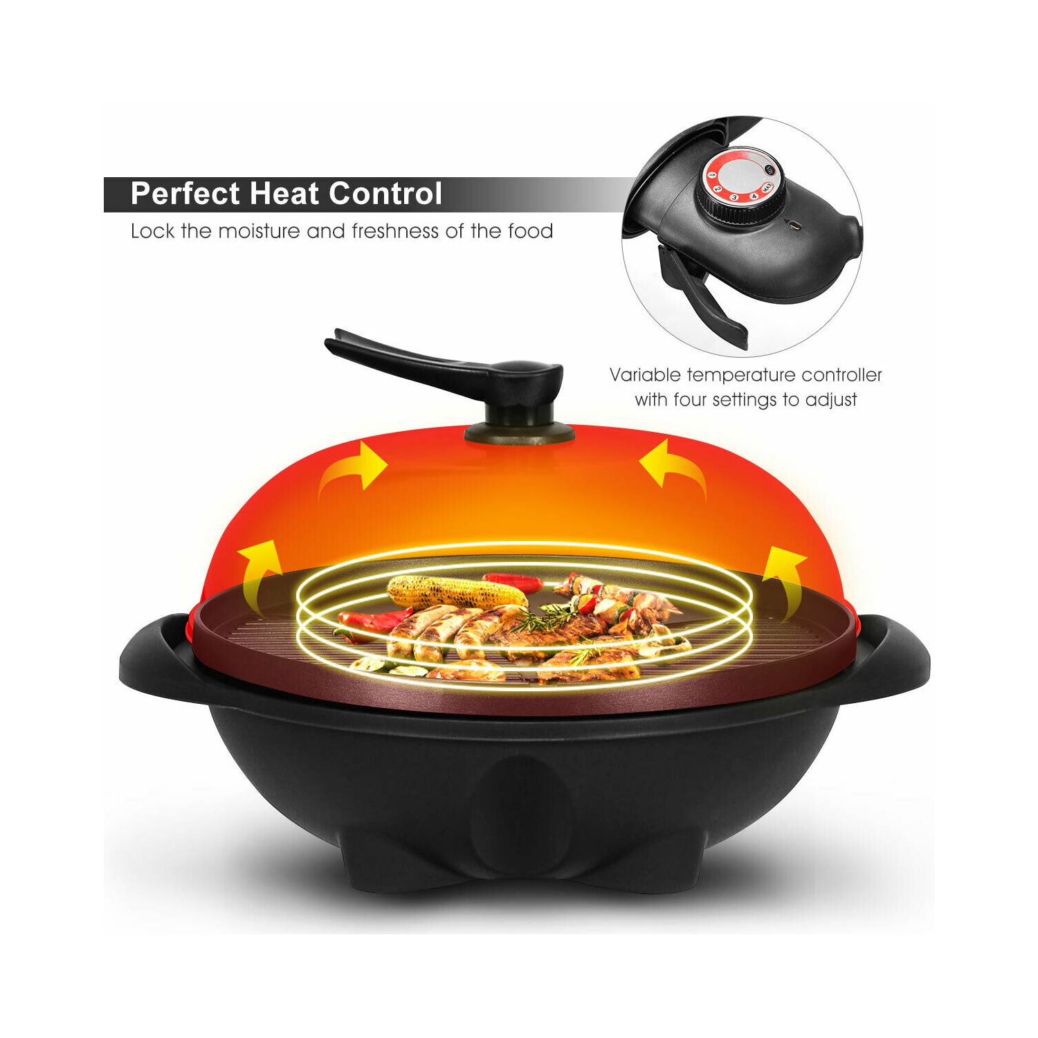 Costway Electric BBQ Grill 1350W Non-stick 4 Temperature Setting Outdoor Garden Camping