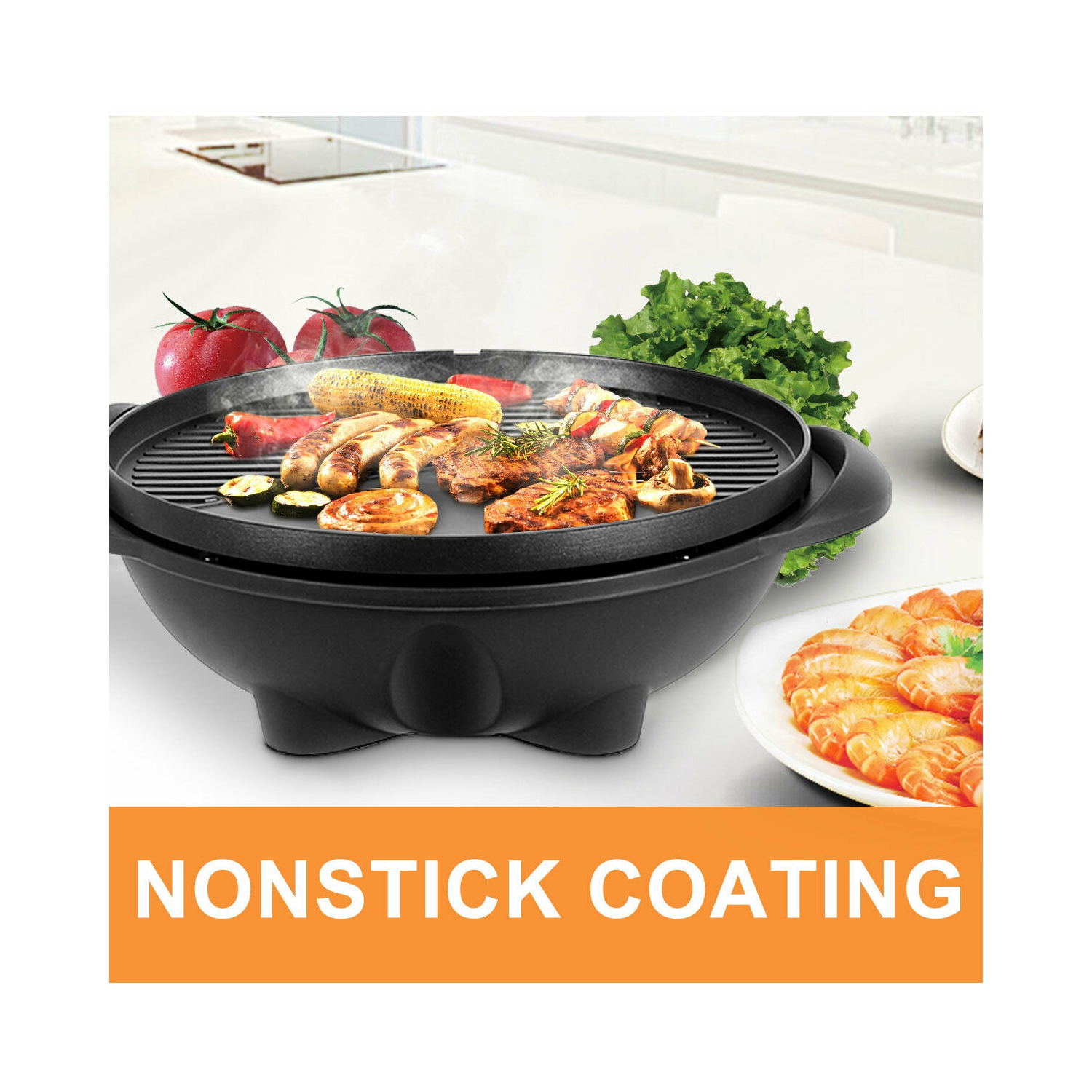 Costway Electric BBQ Grill 1350W Non-stick 4 Temperature Setting Outdoor Garden Camping