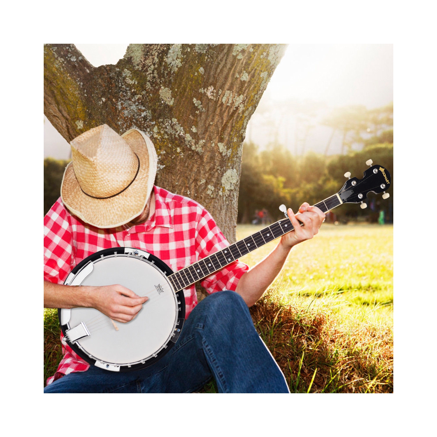 Banjo à 5 Cordes 39 Pouce Remo Peau, 24 Réglables Supports, avec Ensemble de Cordes,Sac à Dos, Médiators,Accordeur, Cadeau pour Amis Debutants/Concert