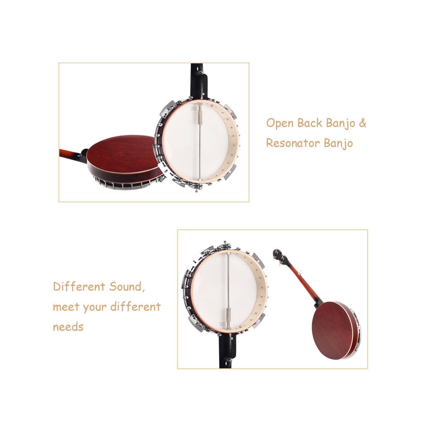 Banjo à 5 Cordes 39 Pouce Remo Peau, 24 Réglables Supports, avec Ensemble de Cordes,Sac à Dos, Médiators,Accordeur, Cadeau pour Amis Debutants/Concert