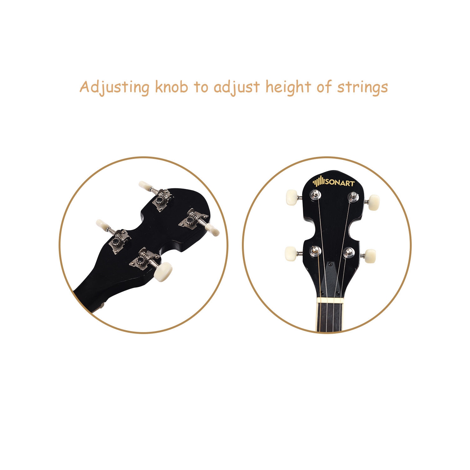 Banjo à 5 Cordes 39 Pouce Remo Peau, 24 Réglables Supports, avec Ensemble de Cordes,Sac à Dos, Médiators,Accordeur, Cadeau pour Amis Debutants/Concert