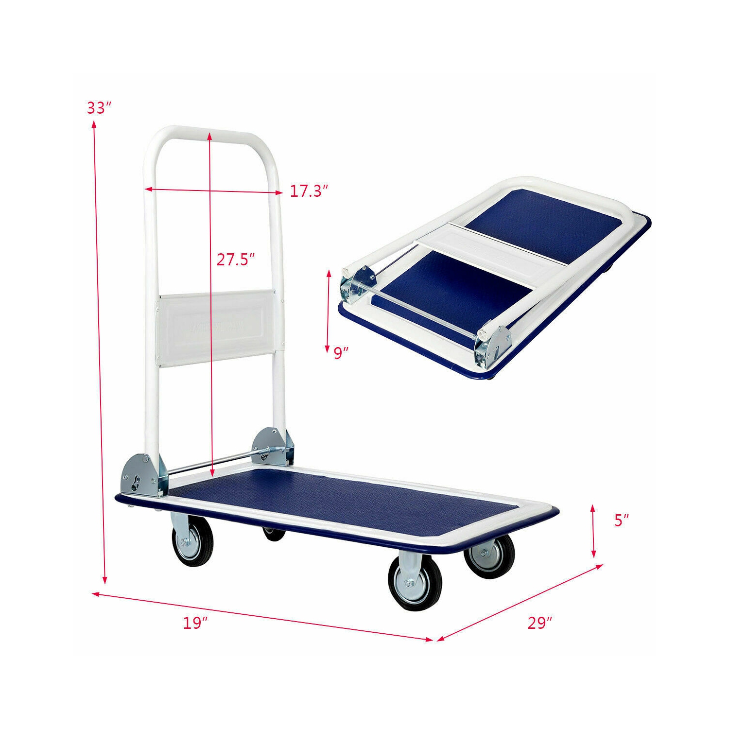 Costway 330&nbsp;lb Chariot à plateforme pliable chariot d'entrepôt mobile pliable chariot nouveau