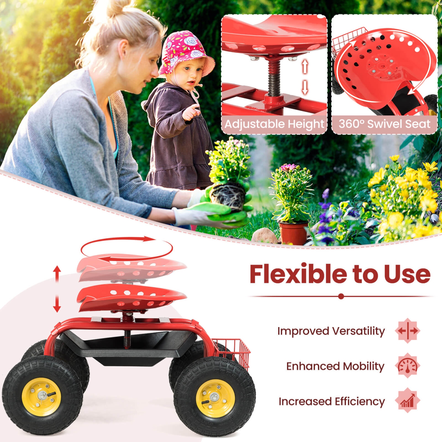 Jardinière à roulettes avec chariot de jardinage de Costway