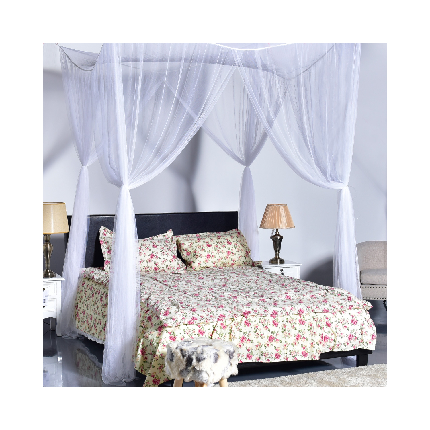 Literie grand lit en filet à 4 coins avec filet à moustiques de Costway pour grand lit