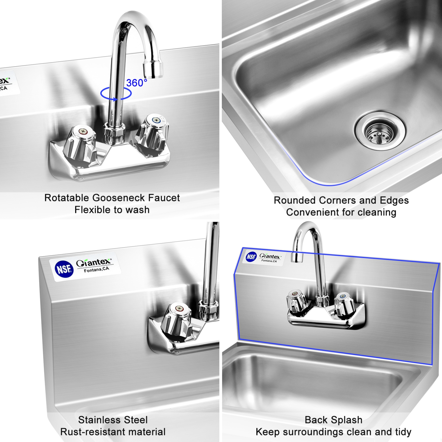 Lavage des mains en acier inoxydable de Costway – Support mural robuste de qualité commerciale