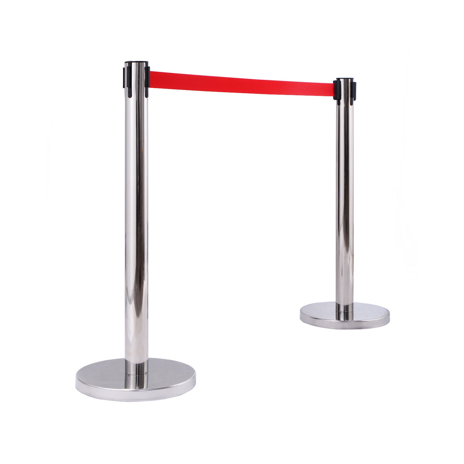 Costway 6Pcs Stanchion Posts Queue Pole Retractable Red Belt Crowd Control Barrier