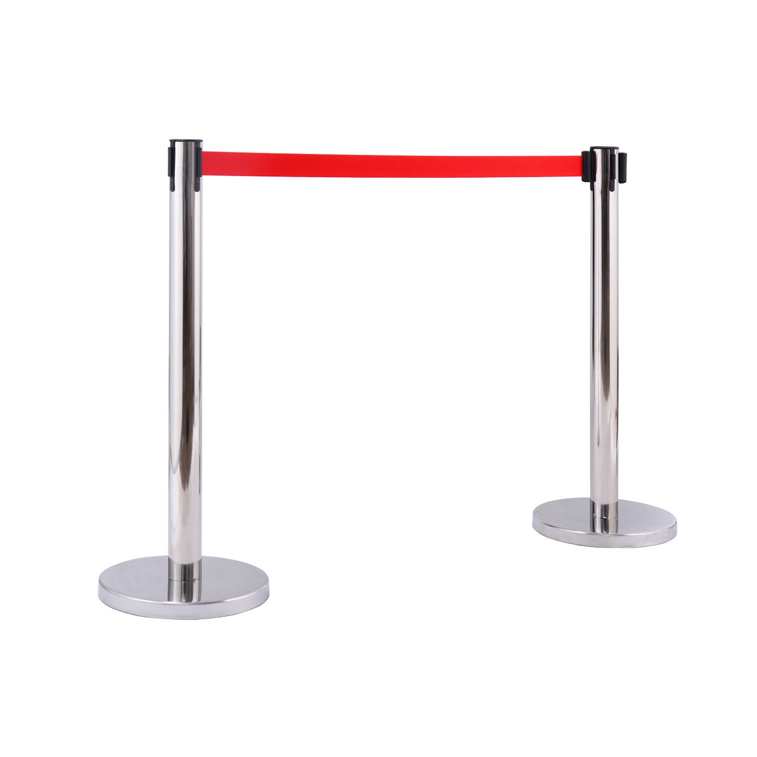 Costway 6Pcs Stanchion Posts Queue Pole Retractable Red Belt Crowd Control Barrier