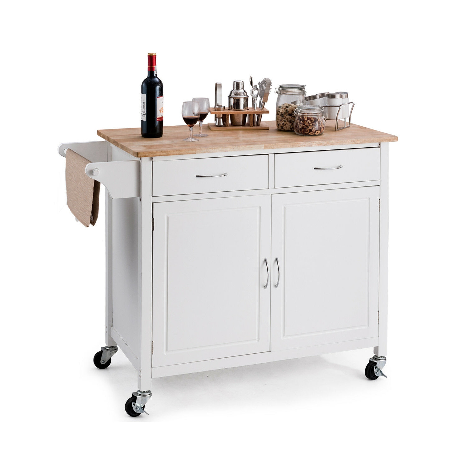 Rolling Kitchen Cart Island Wood Top Storage Trolley Cabinet Utility