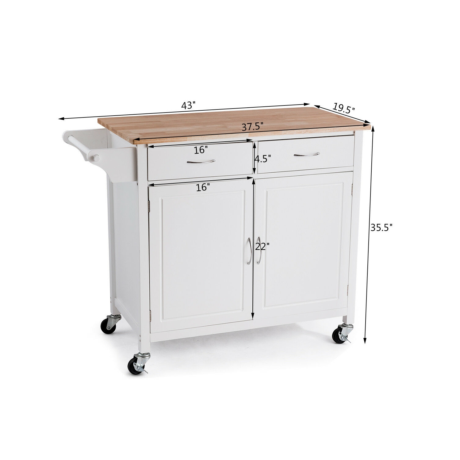 Rolling Kitchen Cart Island Wood Top Storage Trolley Cabinet Utility