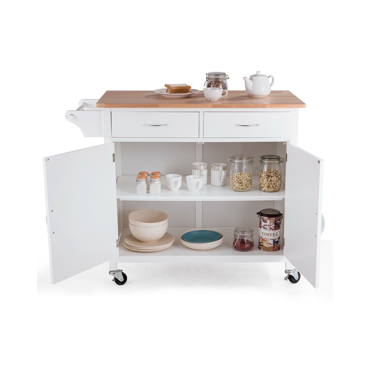 Rolling Kitchen Cart Island Wood Top Storage Trolley Cabinet Utility