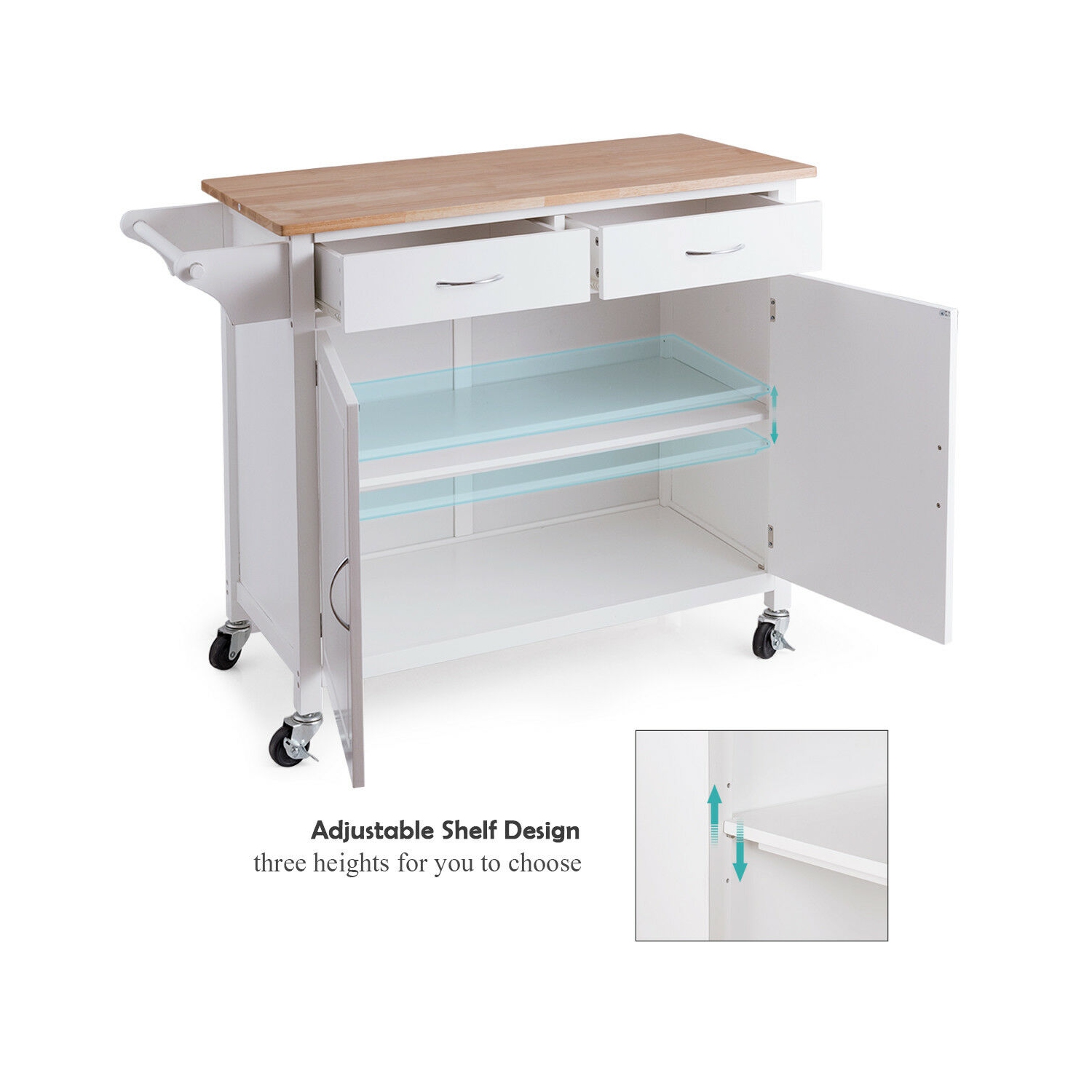 Rolling Kitchen Cart Island Wood Top Storage Trolley Cabinet Utility