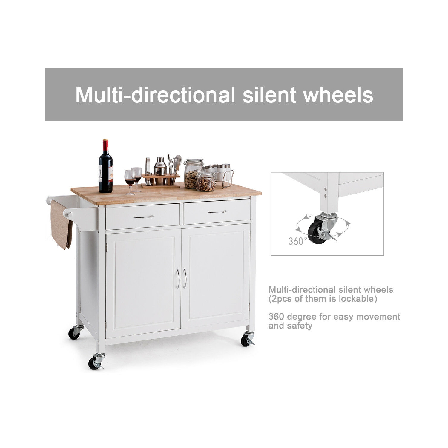 Rolling Kitchen Cart Island Wood Top Storage Trolley Cabinet Utility