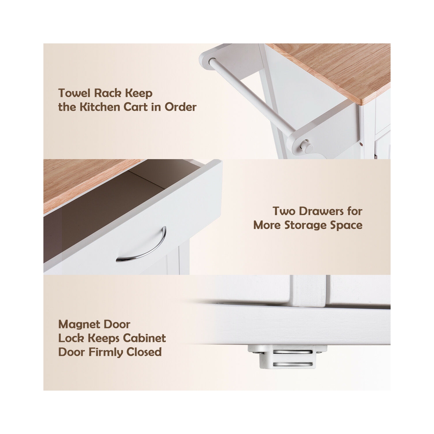 Rolling Kitchen Cart Island Wood Top Storage Trolley Cabinet Utility