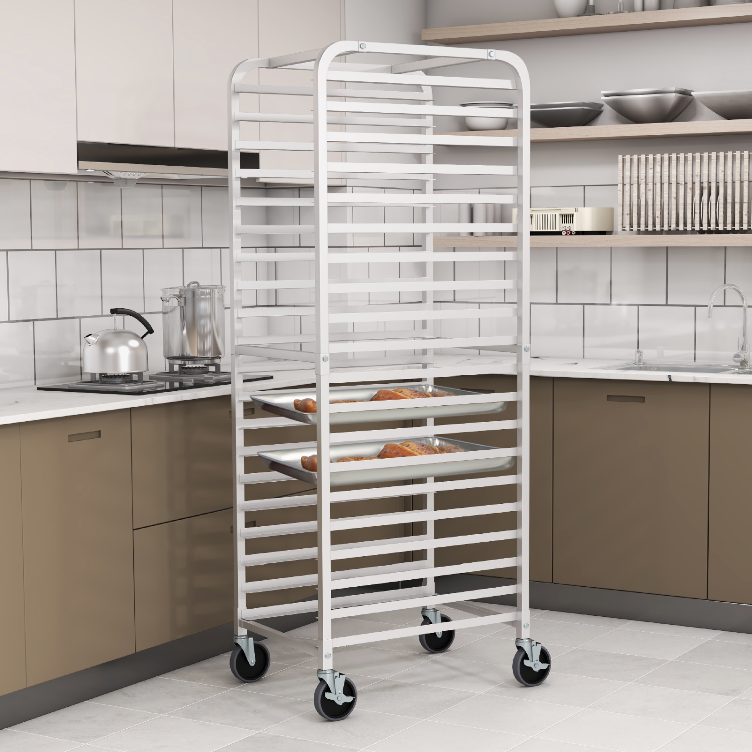 Costway 20-tier Bun Pan Speed Rack with Lockable Rubber Wheels 3" Spacing for Kitchen