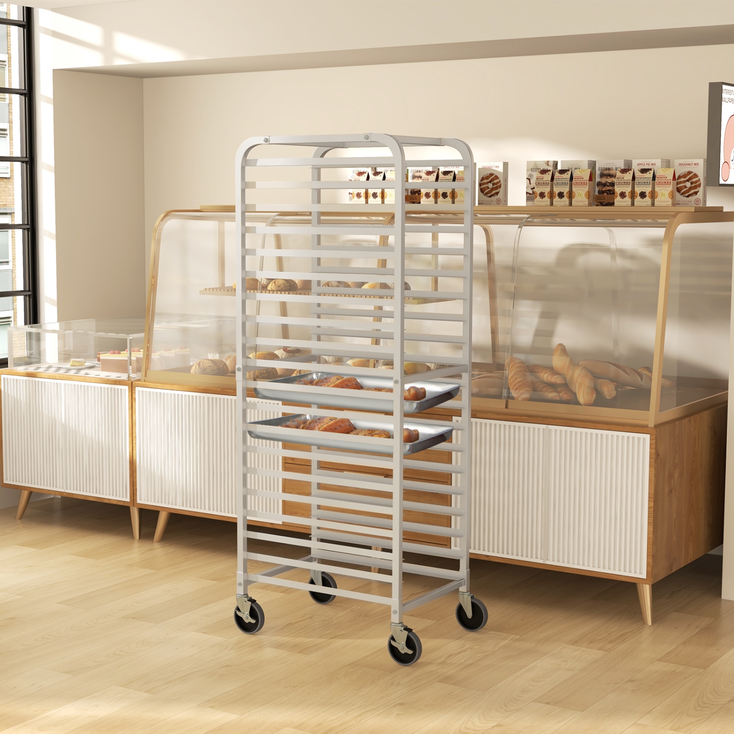 Costway 20-tier Bun Pan Speed Rack with Lockable Rubber Wheels 3" Spacing for Kitchen