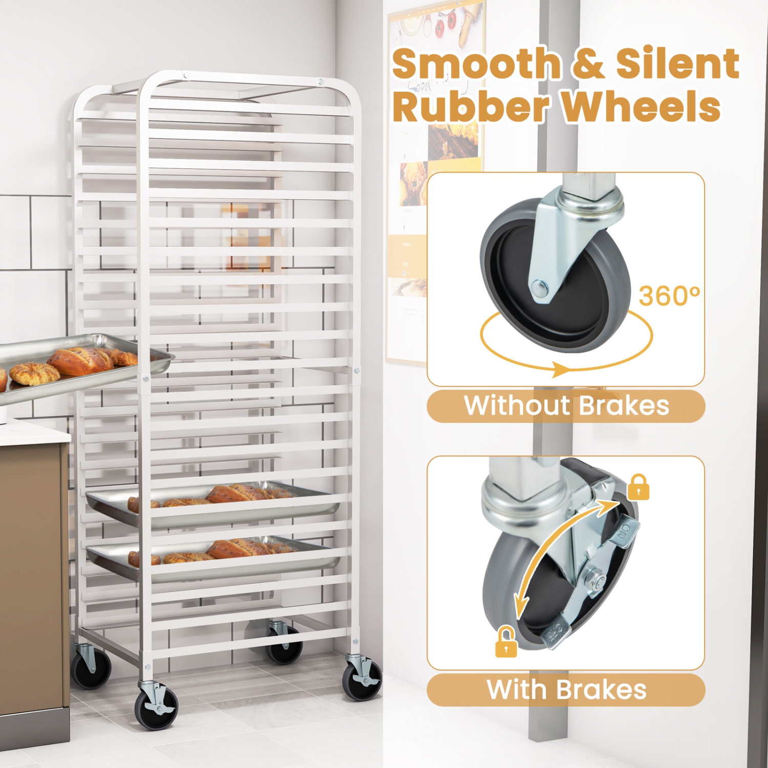 Costway 20-tier Bun Pan Speed Rack with Lockable Rubber Wheels 3" Spacing for Kitchen