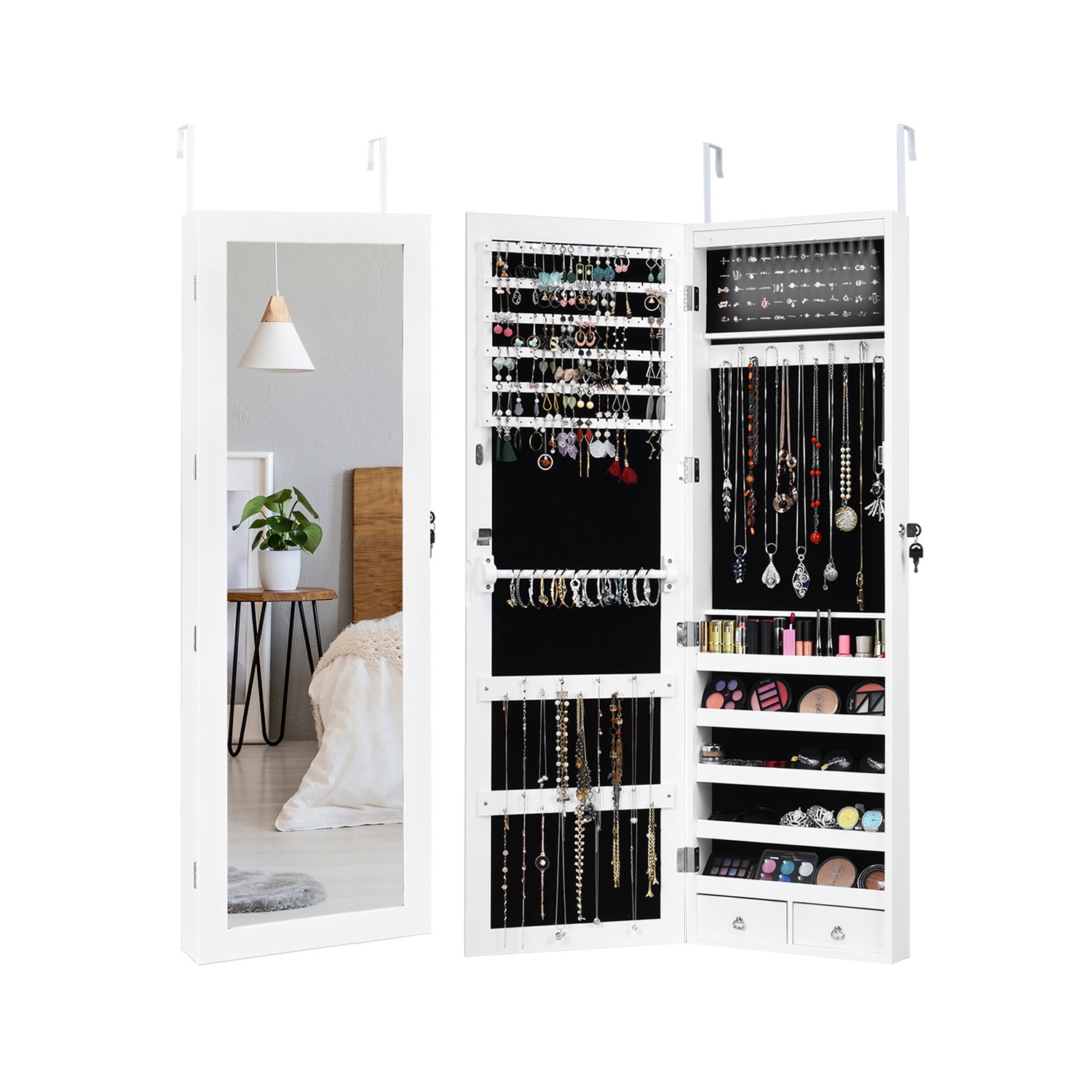 Armoire à bijoux avec armoire murale verrouillable et éclairage DEL de Costway avec armoire à bijoux