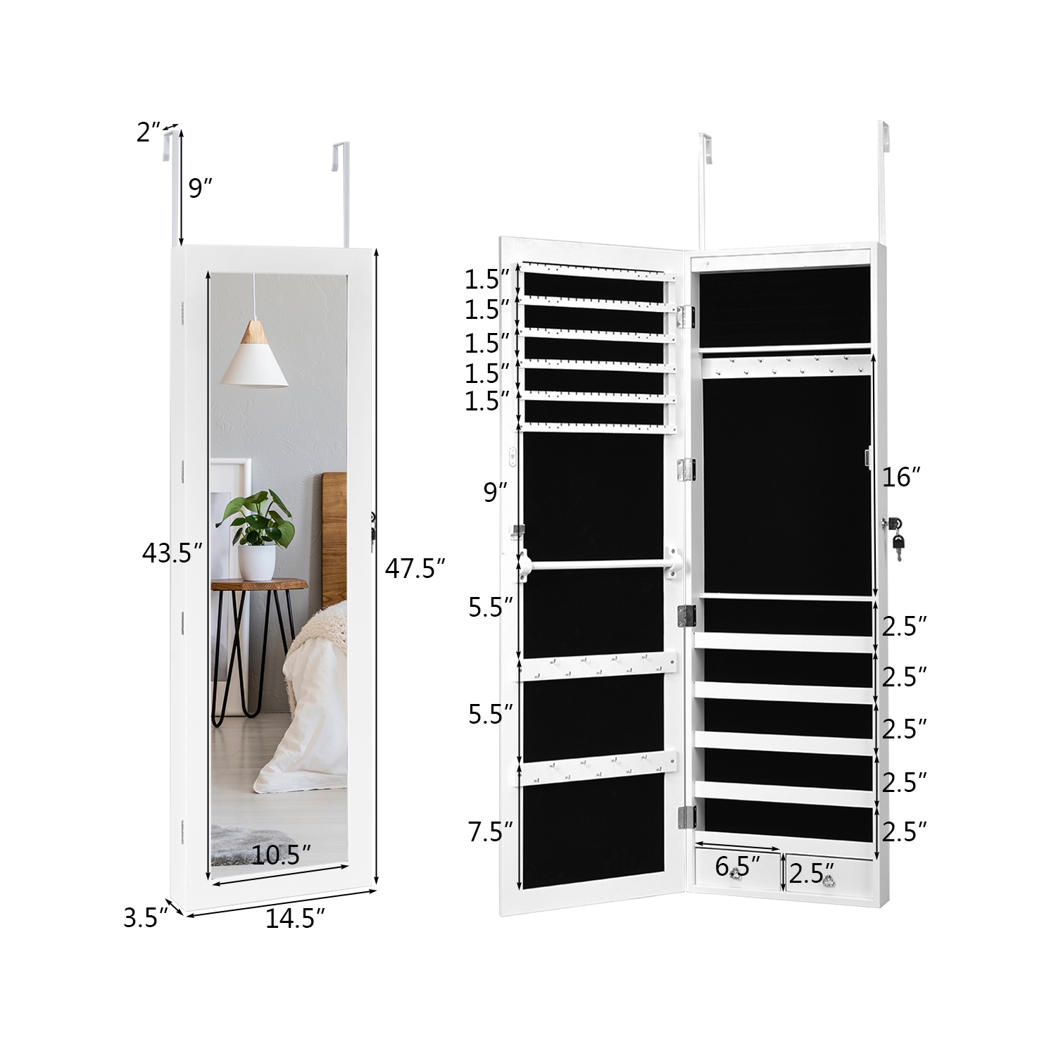 Armoire à bijoux avec armoire murale verrouillable et éclairage DEL de Costway avec armoire à bijoux