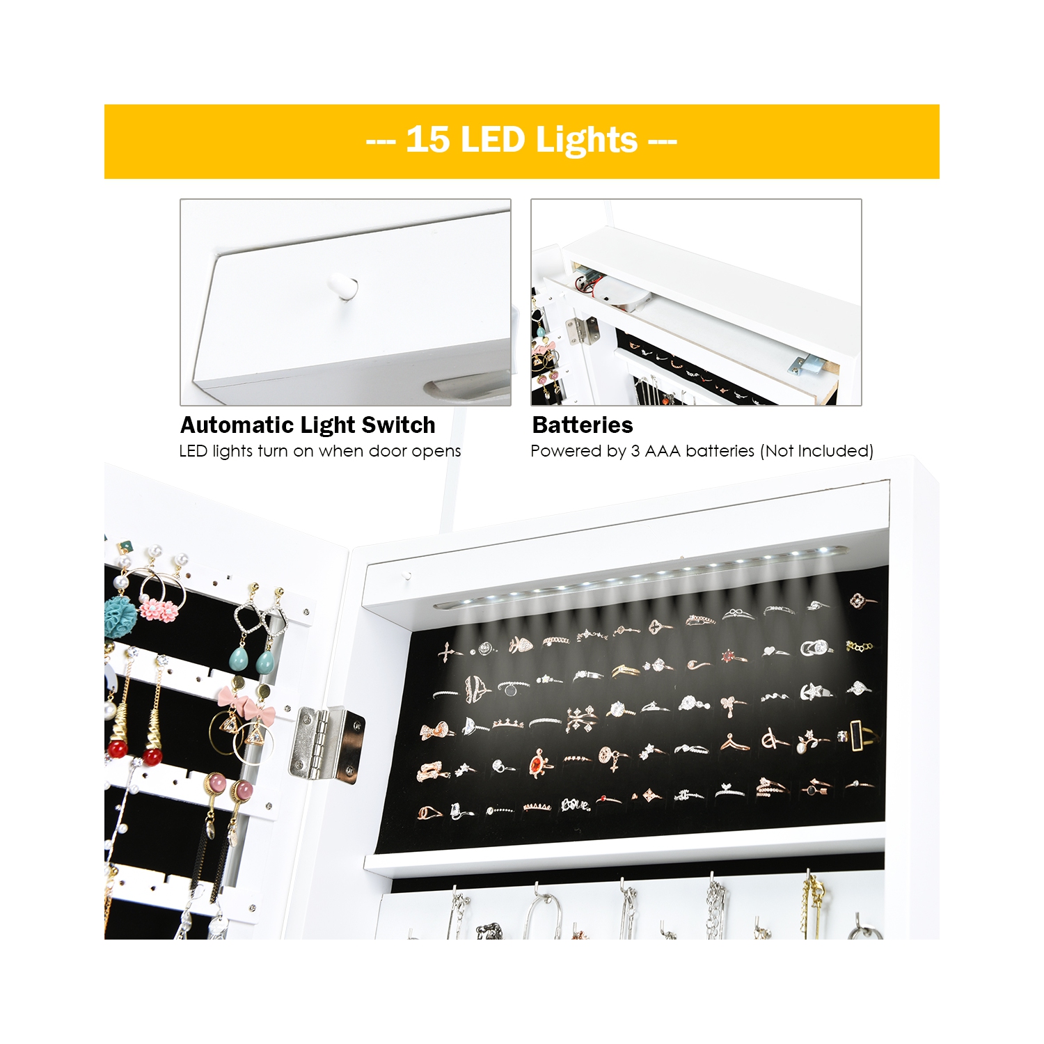 Armoire à bijoux avec armoire murale verrouillable et éclairage DEL de Costway avec armoire à bijoux