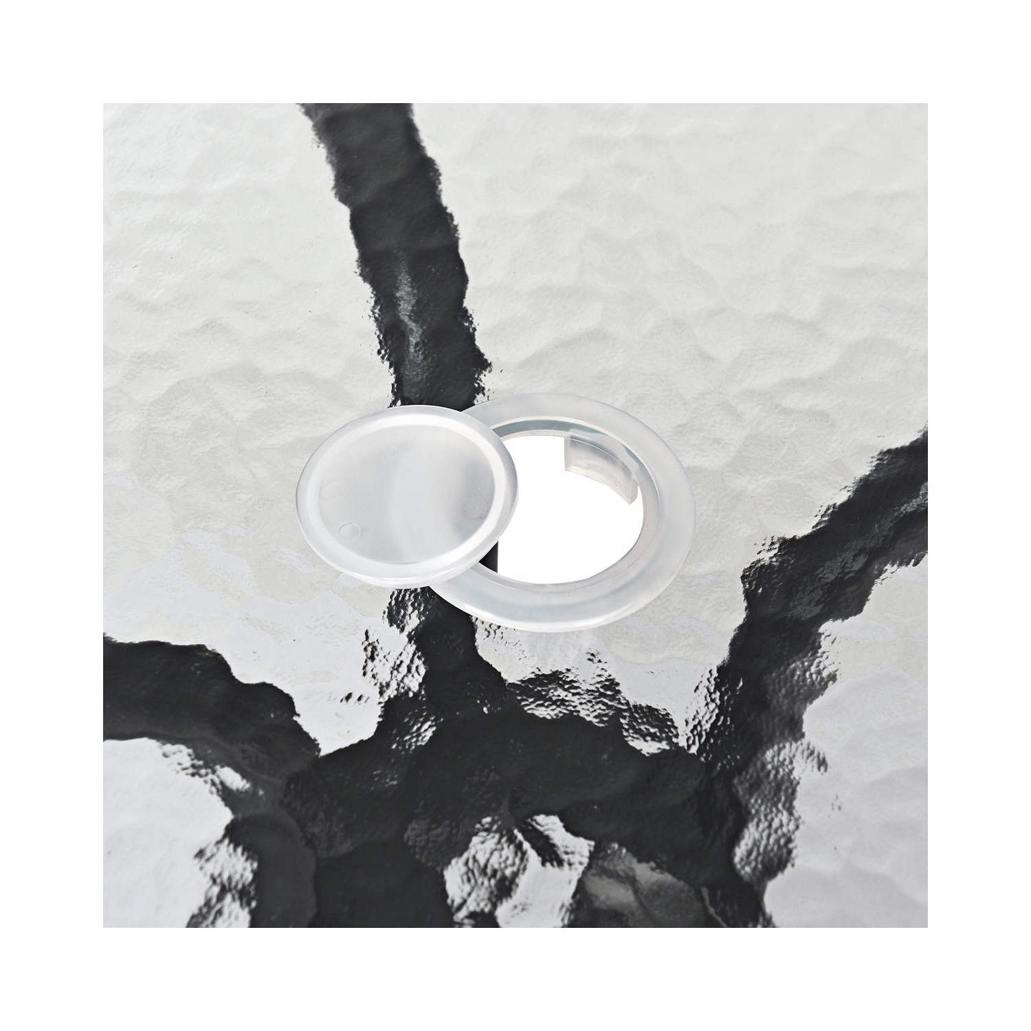 Table ronde de patio de 32 po avec surface en verre trempé et cadre en acier avec trou de parasol de Costway