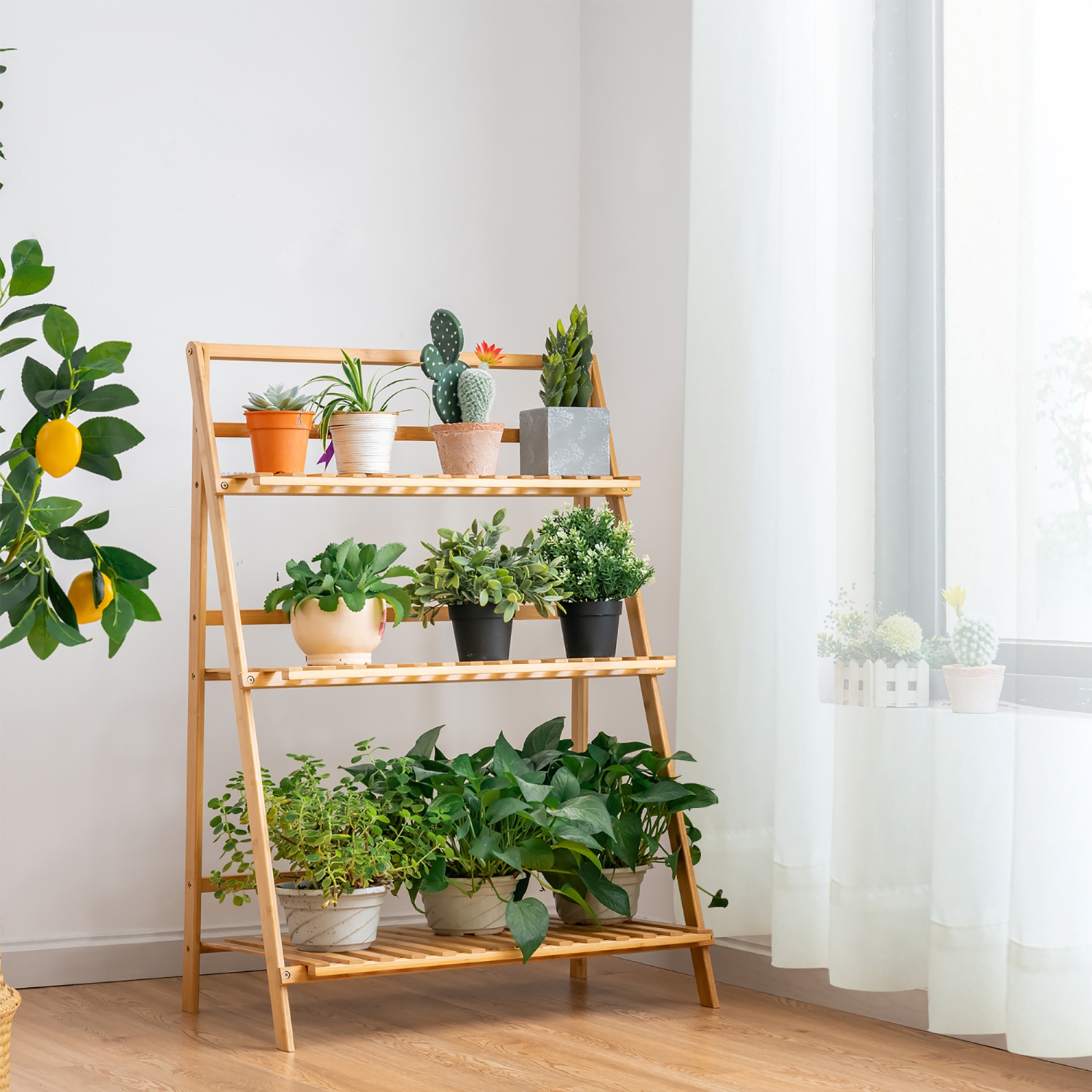 Étagère à plantes pliable en bambou Costway – 3 niveaux