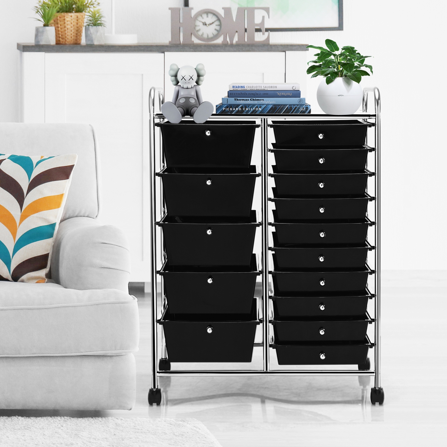Costway 15 Drawer Rolling Organizer Cart Utility Storage Tools Scrapbook Paper Multi-Use