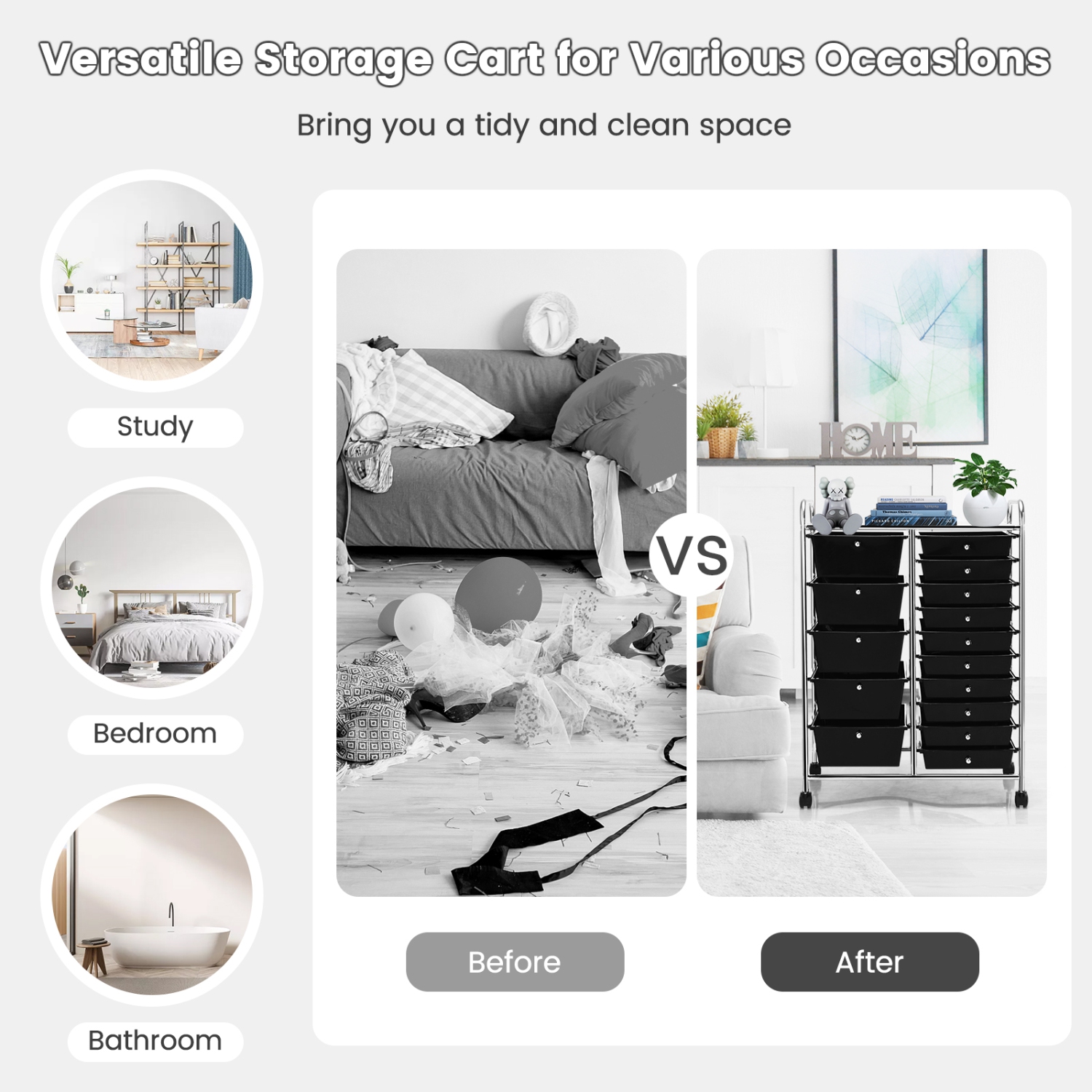 Costway 15 Drawer Rolling Organizer Cart Utility Storage Tools Scrapbook Paper Multi-Use