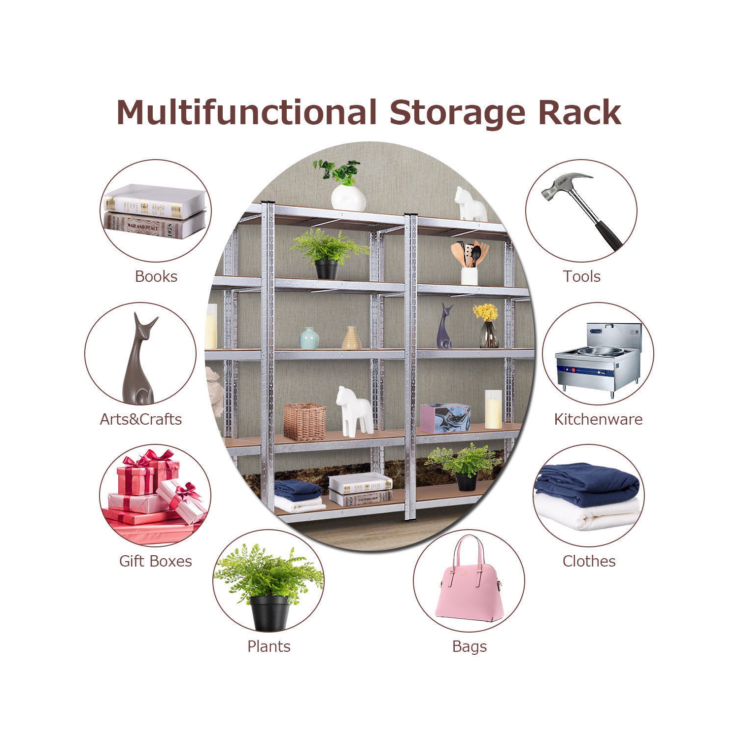 Costway 71" Heavy Duty Storage Shelf Steel Metal Garage Rack 5 Level Adjustable Shelves