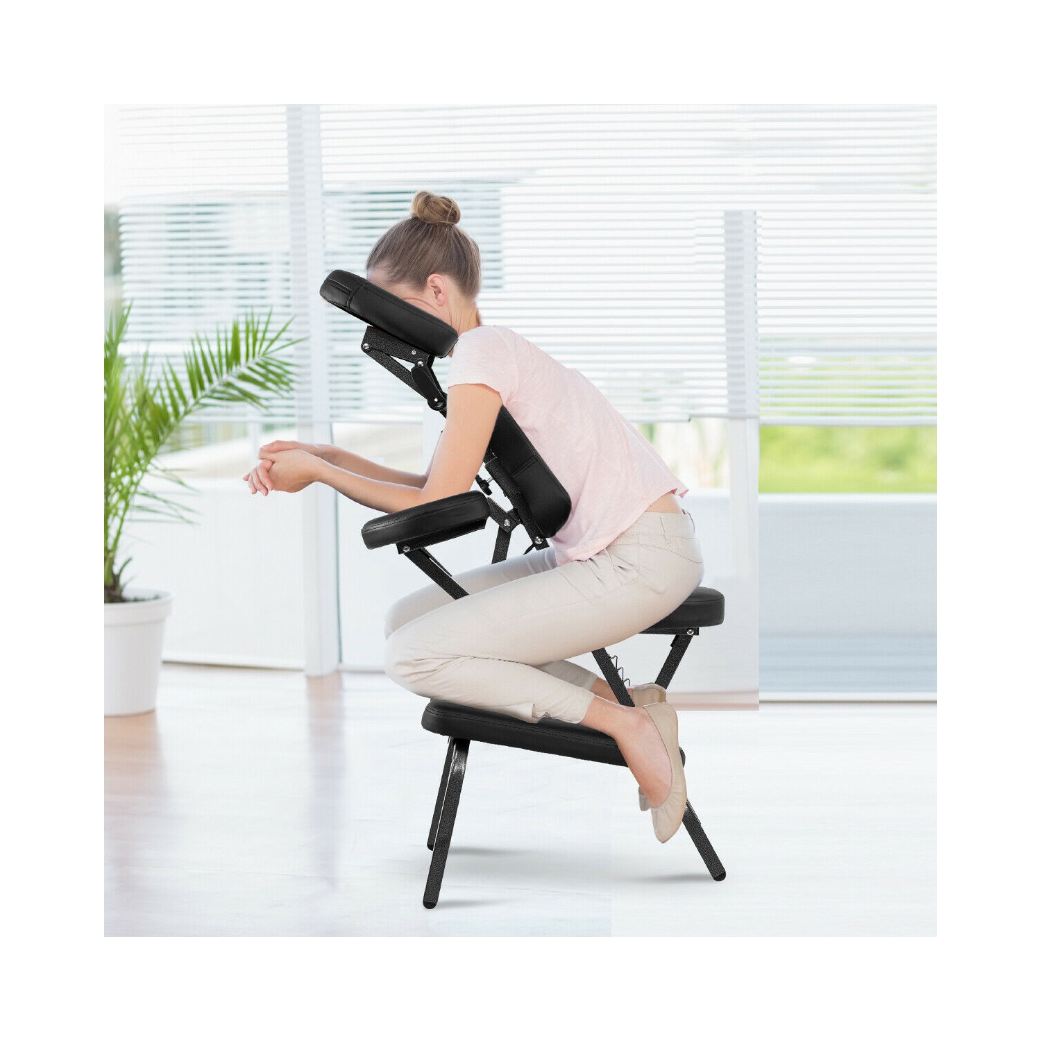 Chaise de massage portative avec coussinet en cuir de polyuréthane et tatouage de voyage de Costway avec sac de transport