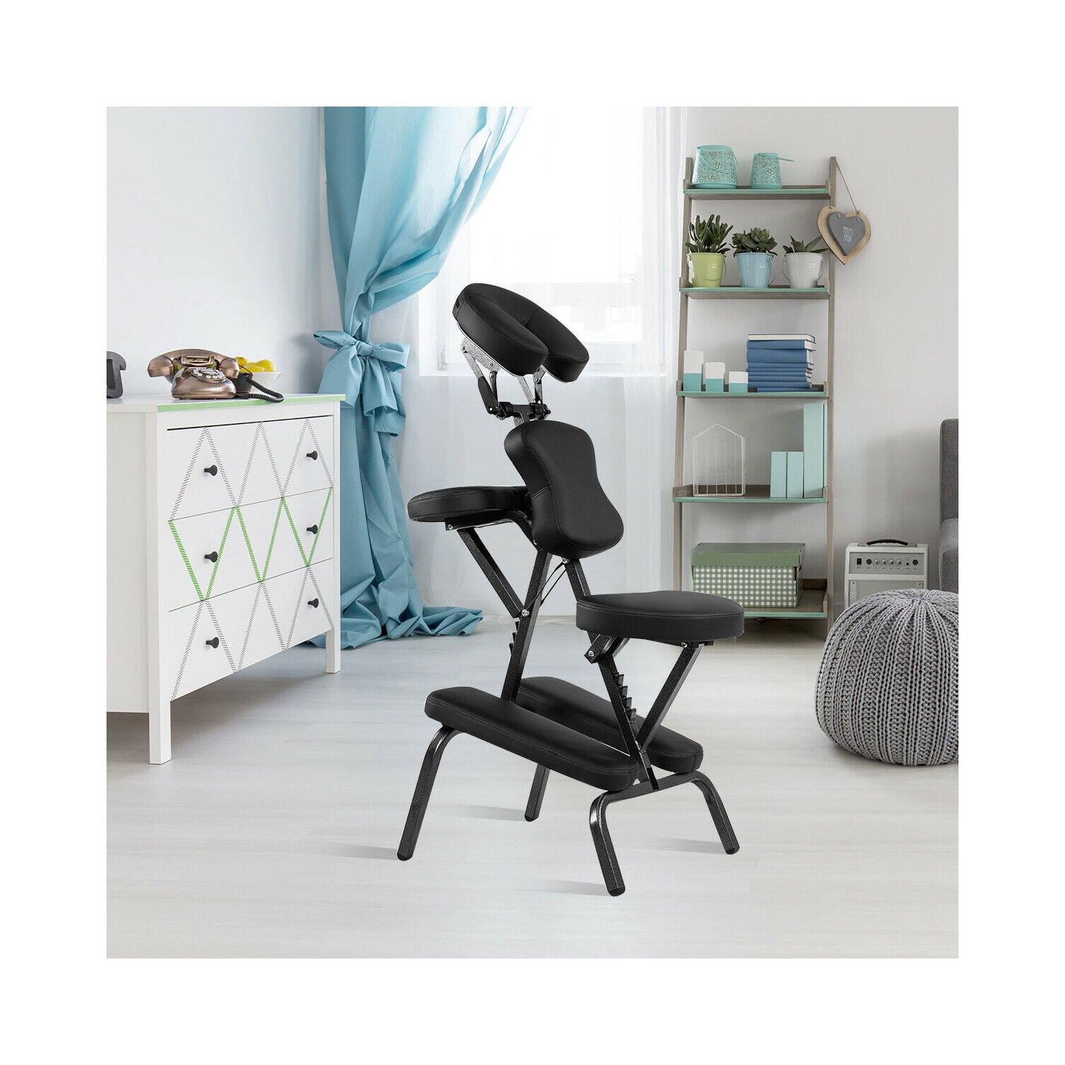 Chaise de massage portative avec coussinet en cuir de polyuréthane et tatouage de voyage de Costway avec sac de transport