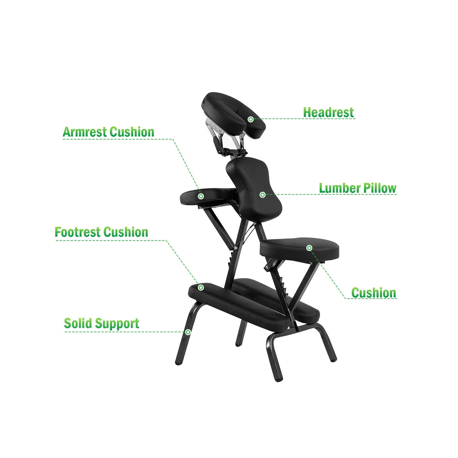 Chaise de massage portative avec coussinet en cuir de polyuréthane et tatouage de voyage de Costway avec sac de transport