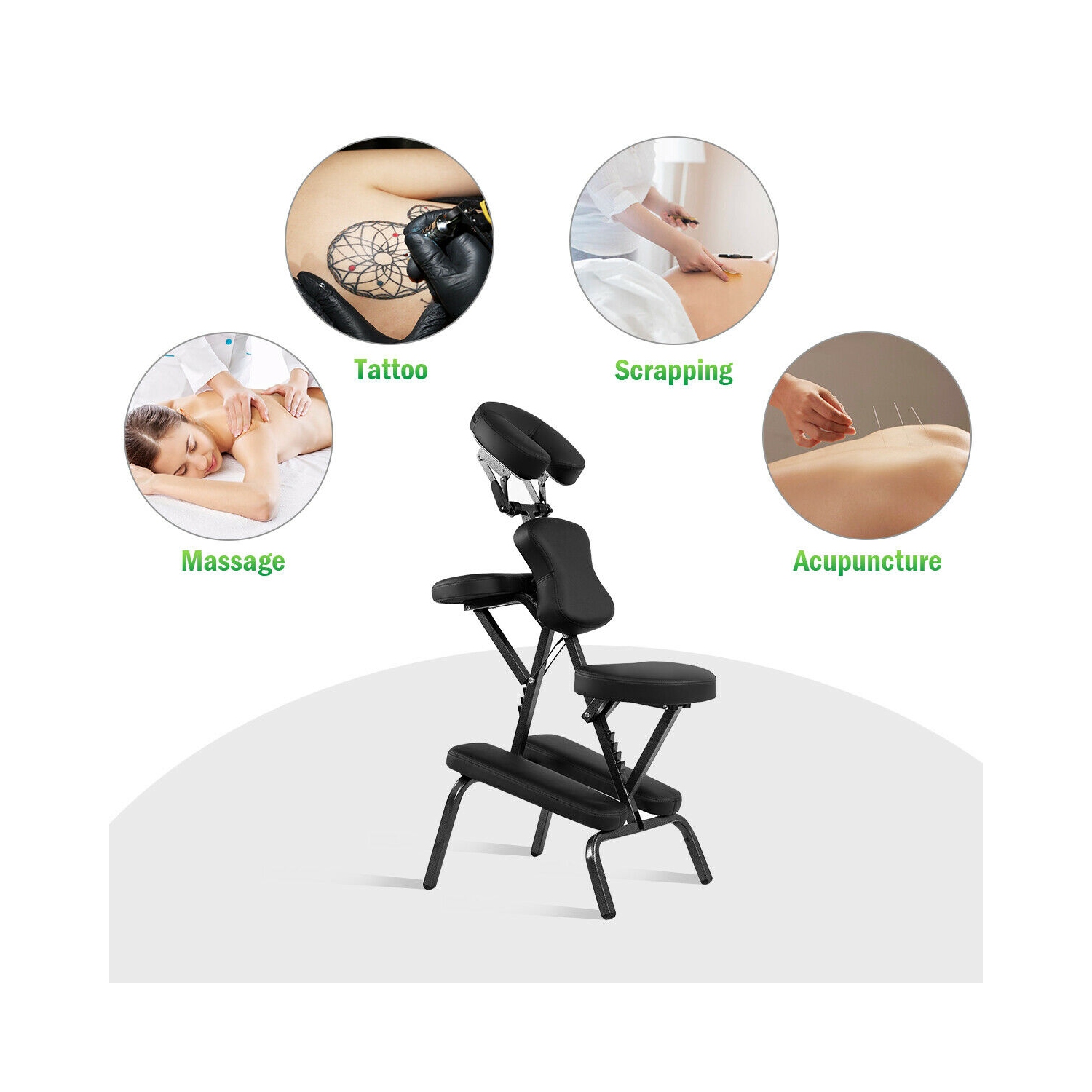 Chaise de massage portative avec coussinet en cuir de polyuréthane et tatouage de voyage de Costway avec sac de transport