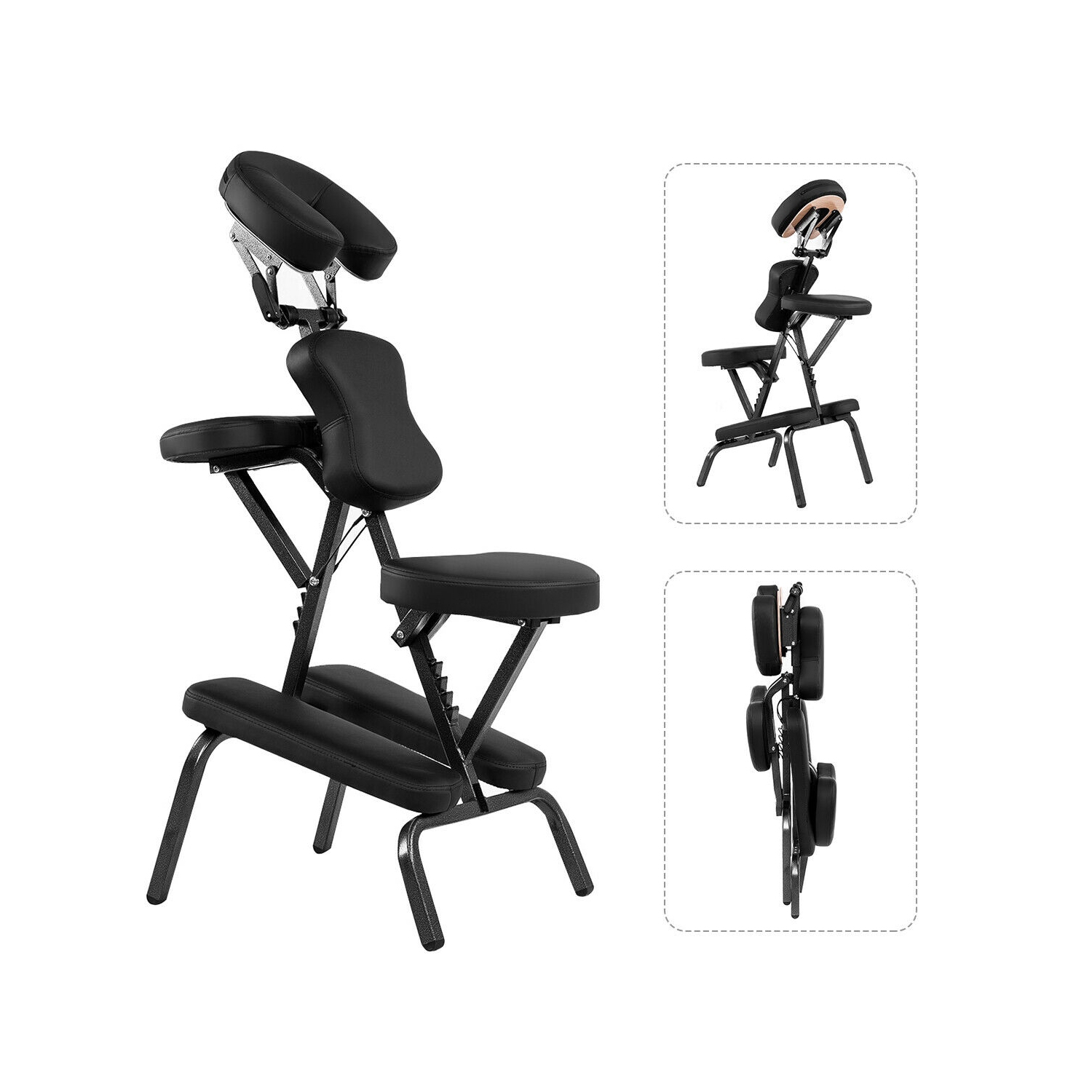 Chaise de massage portative avec coussinet en cuir de polyuréthane et tatouage de voyage de Costway avec sac de transport