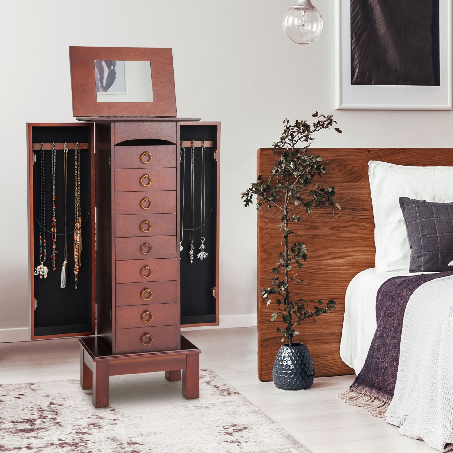 Armoire à bijoux en bois de Costway avec rangement, coffre et meuble de rangement, chambre d'intérieur