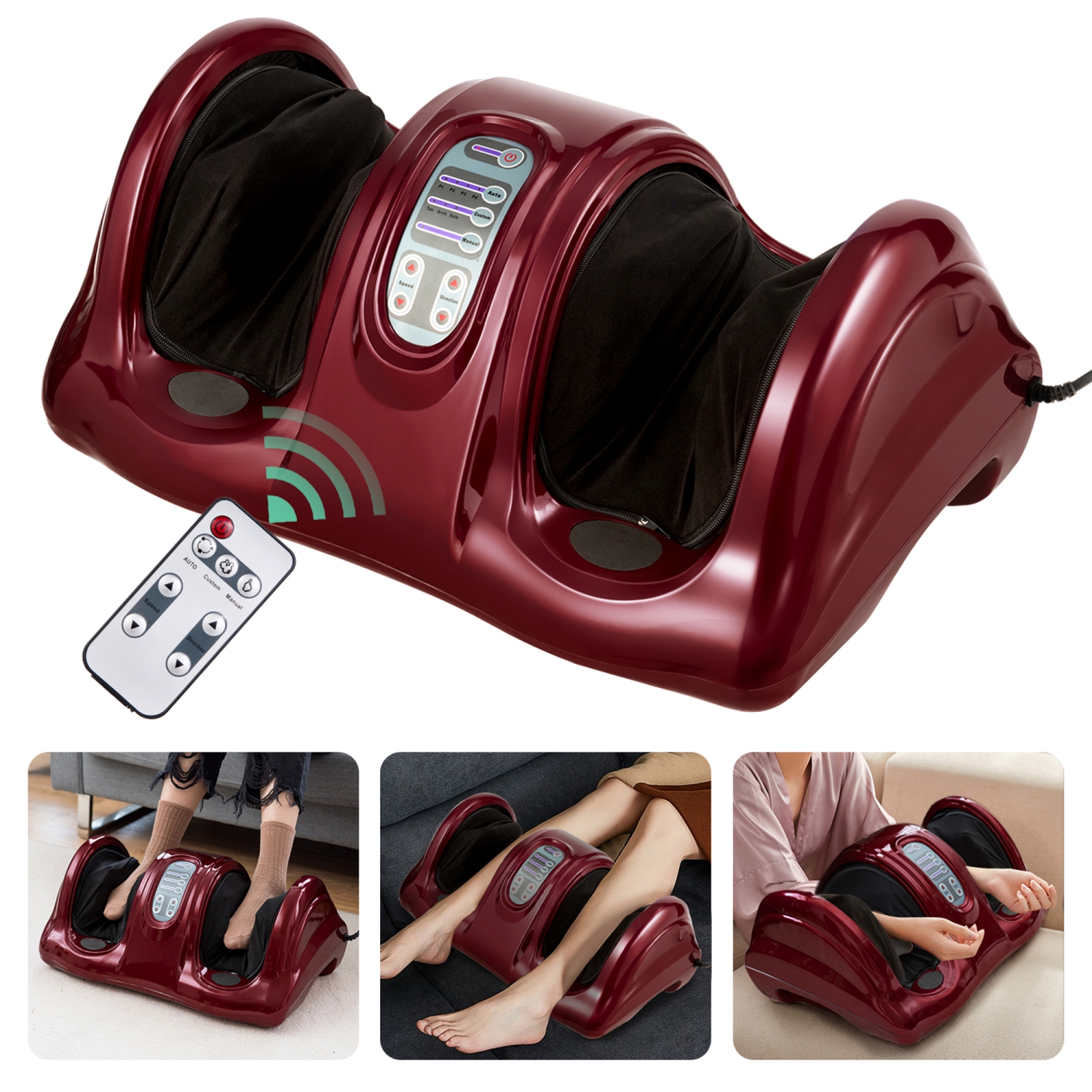 Costway Shiatsu Foot Massager Kneading and Rolling Leg Calf Ankle w/Remote Red Burgu New