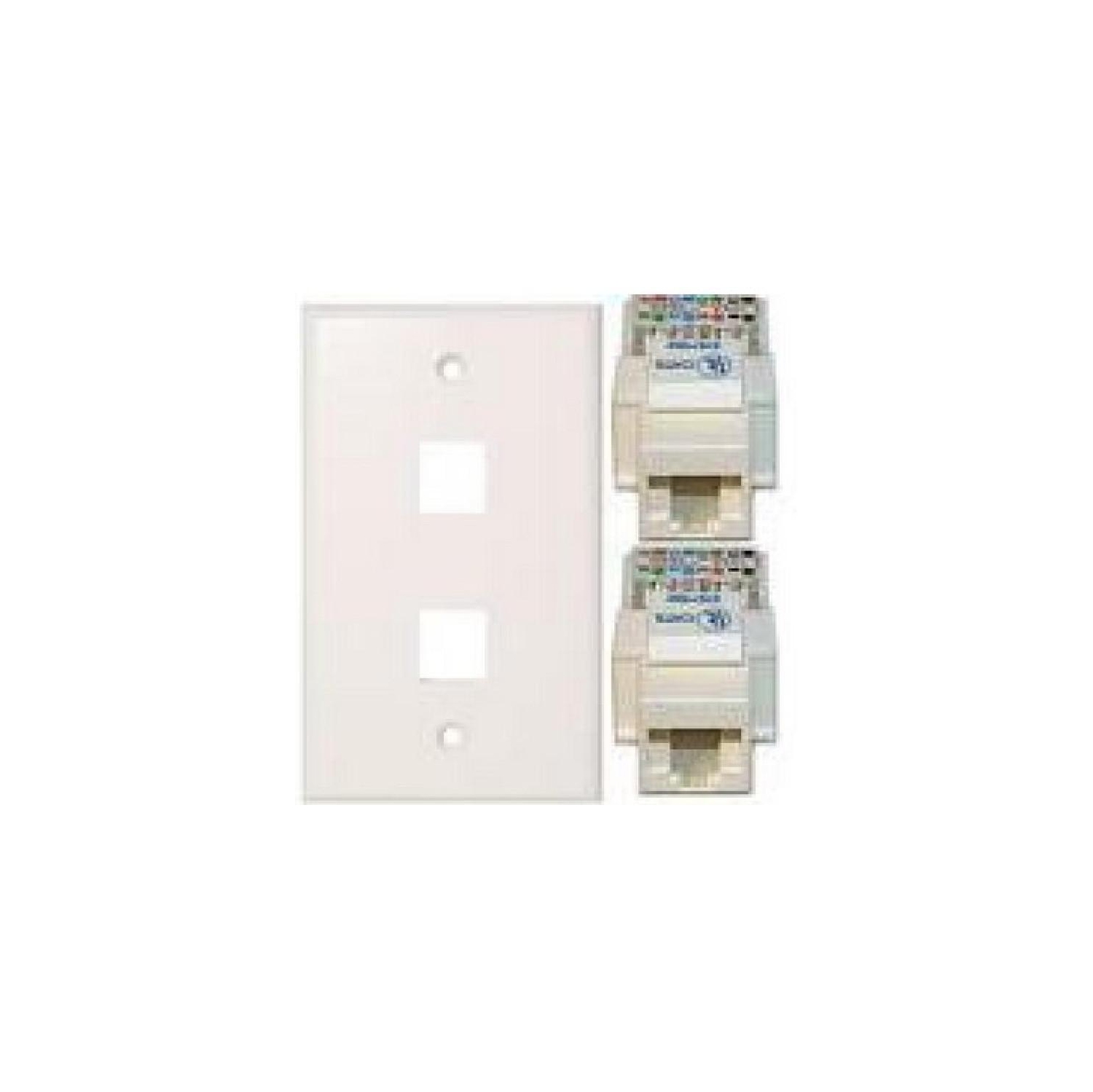 TechCraft Cat5e Keystone Kit - Double Keystone Wallplate Jack Combo - White