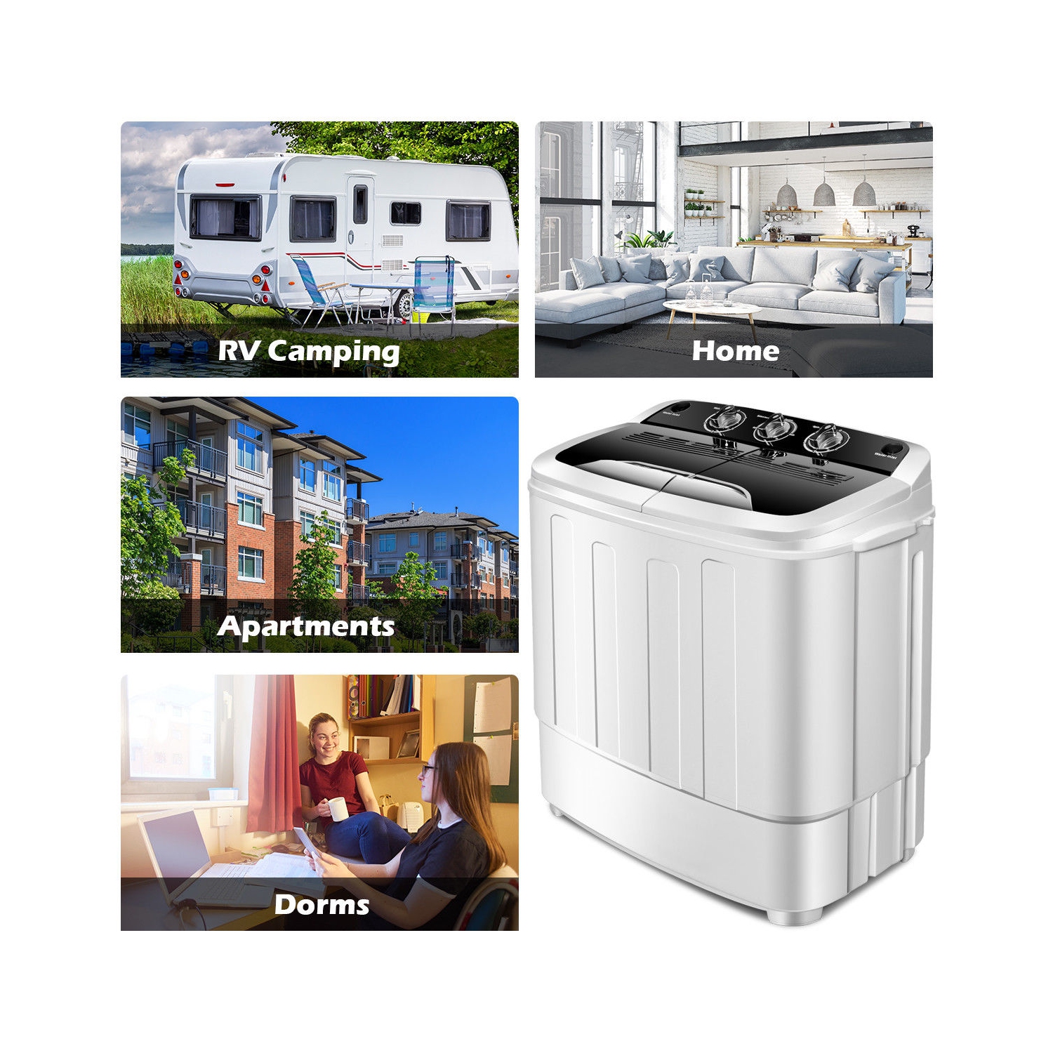 Lave-linge compact double tambour Gymax – 3,6kg