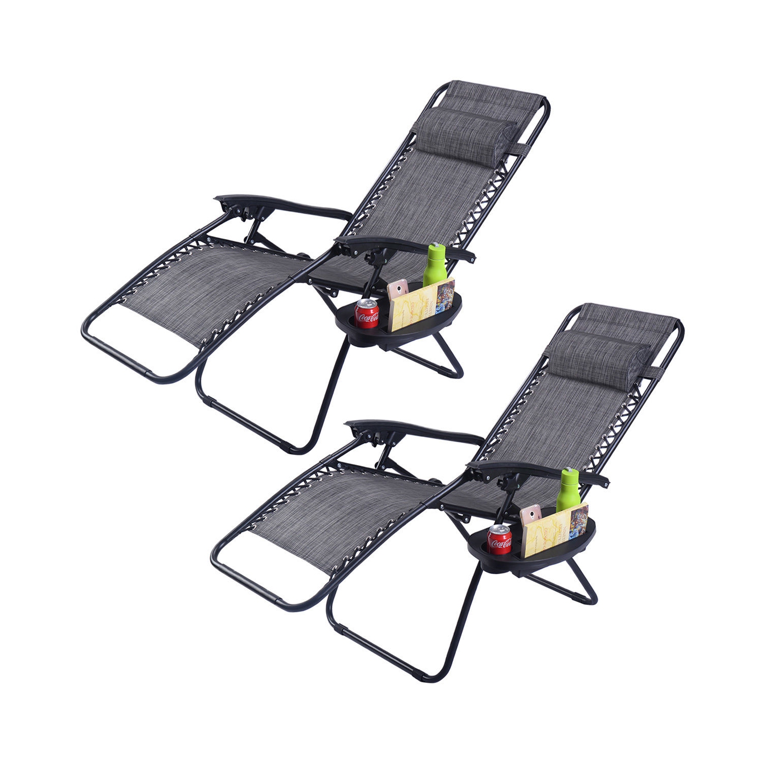 Lot de 2 chaises longues avec porte-gobelets