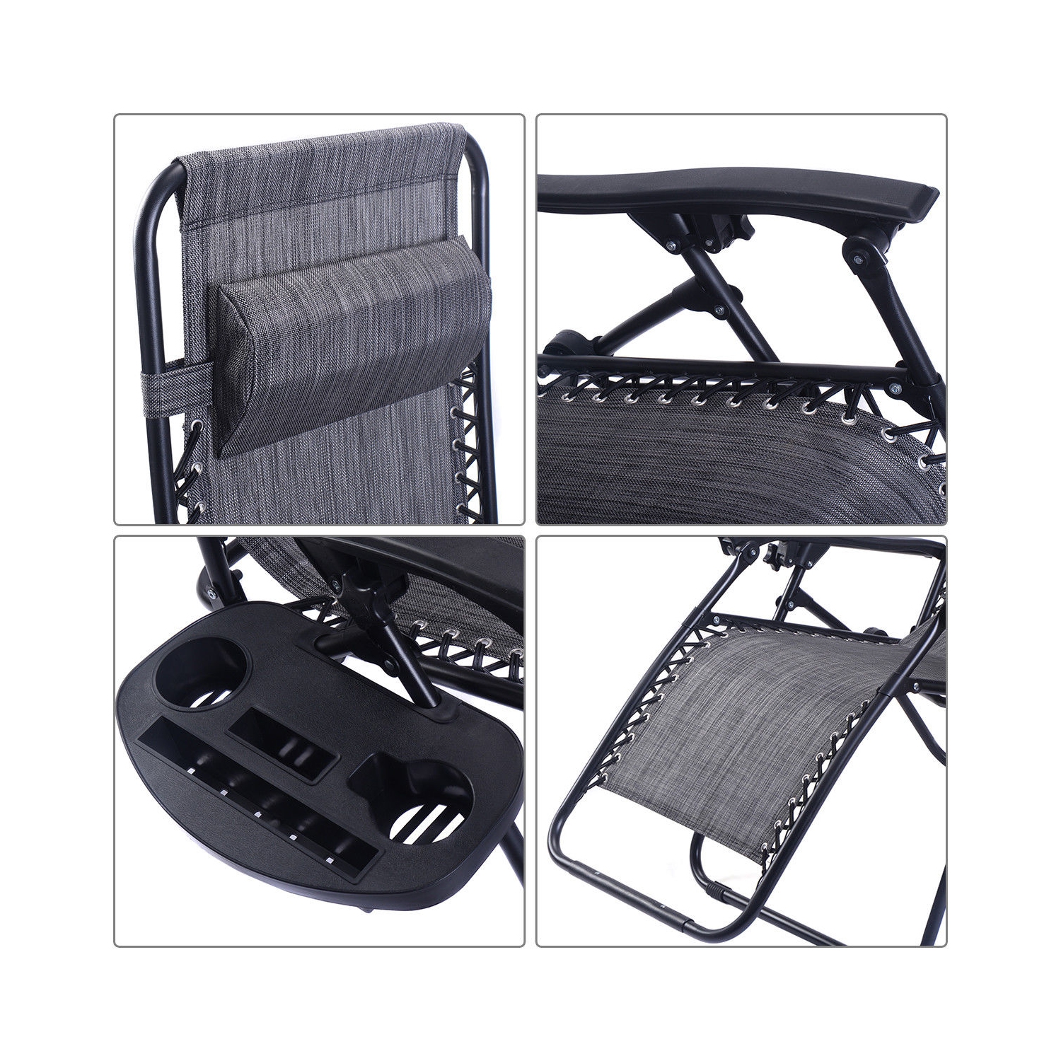 Lot de 2 chaises longues avec porte-gobelets