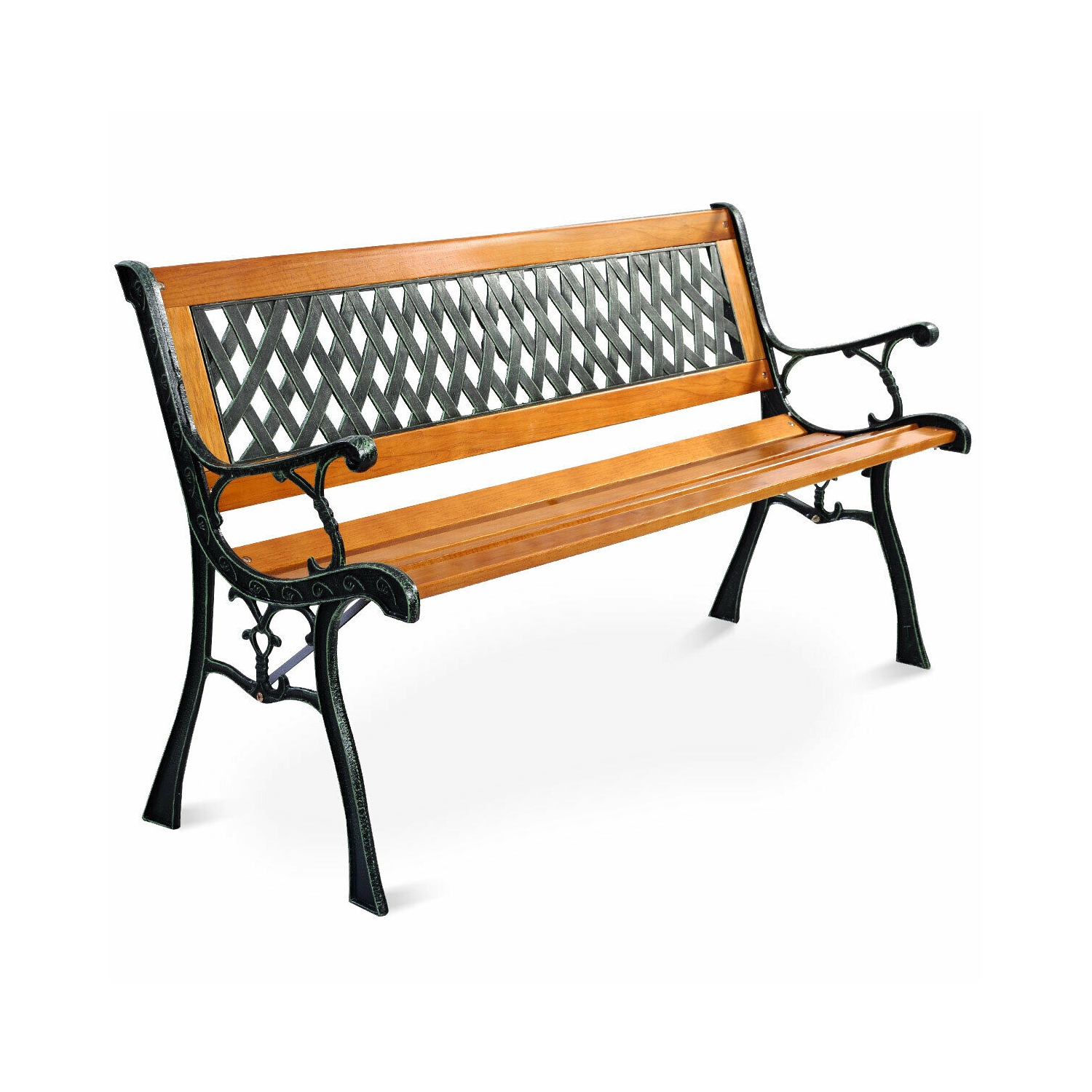 Patio Park Garden Bench Porch Path Chair Deck Cast Iron Hardwood