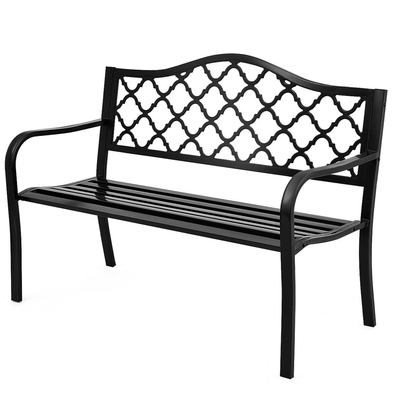 Costway 50" Patio Garden Bench Loveseats Park Yard Furniture Decor Cast Iron Frame Black