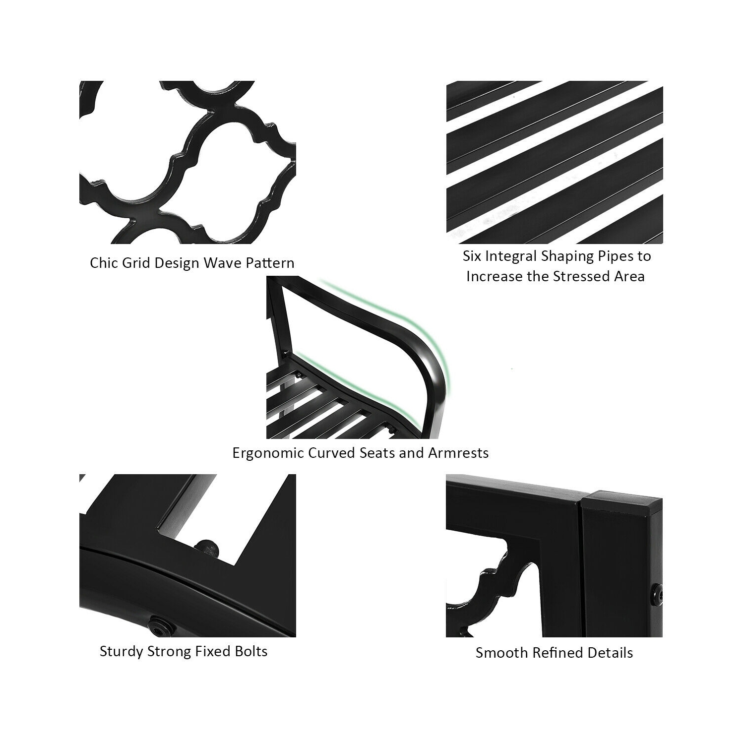 Costway 50" Patio Garden Bench Loveseats Park Yard Furniture Decor Cast Iron Frame Black