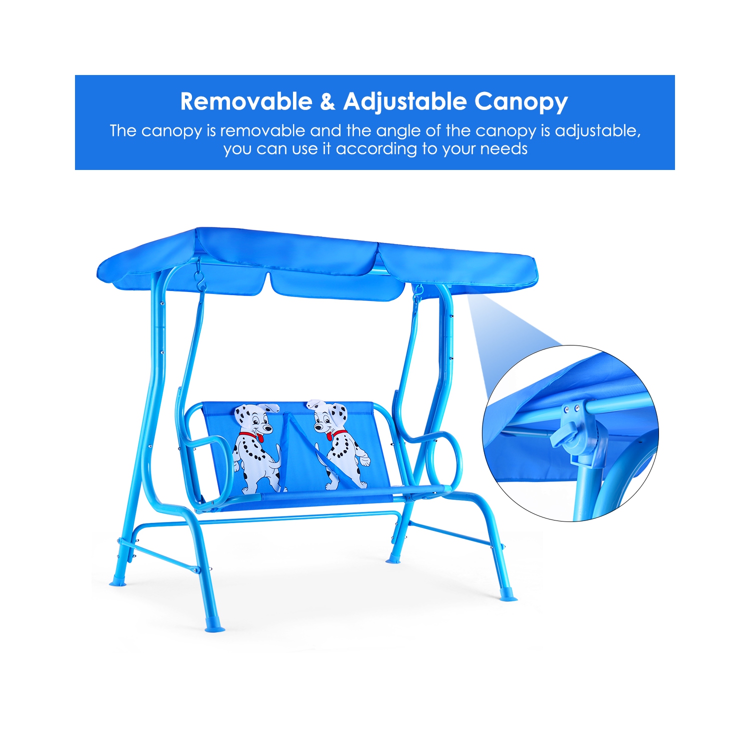 Chaise balancelle de patio pour enfants de Costway Banc d'auto avec auvent pour 2&nbsp;personnes Meubles de jardin bleus