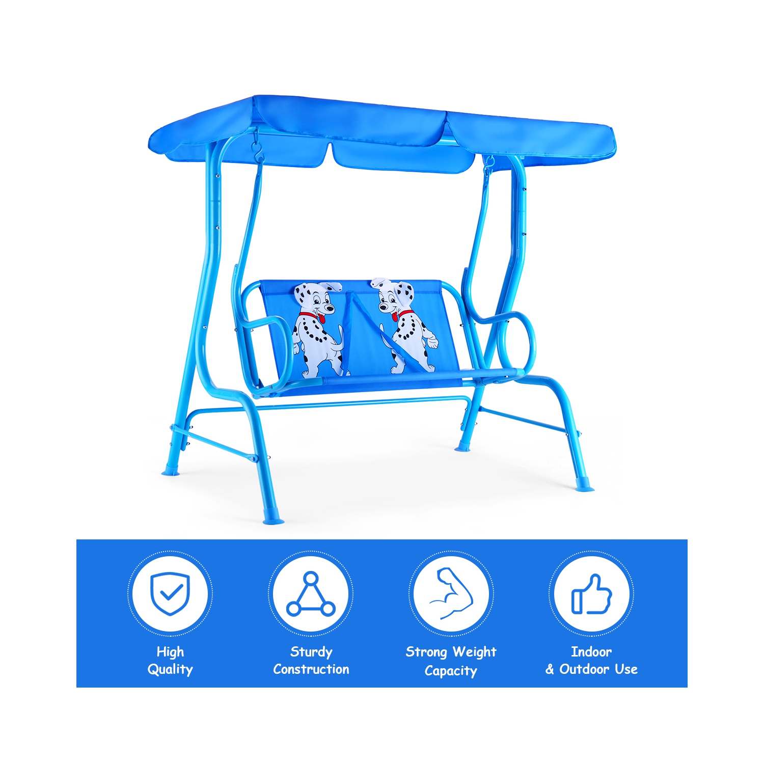 Chaise balancelle de patio pour enfants de Costway Banc d'auto avec auvent pour 2&nbsp;personnes Meubles de jardin bleus