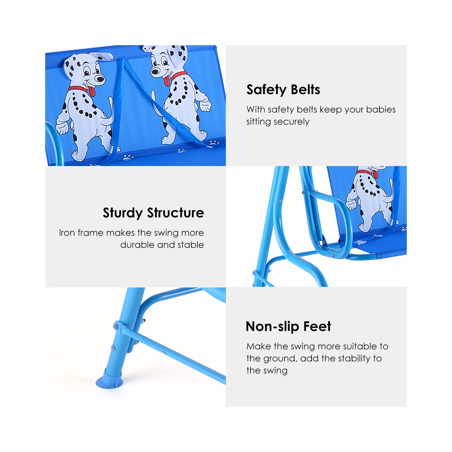 Chaise balancelle de patio pour enfants de Costway Banc d'auto avec auvent pour 2&nbsp;personnes Meubles de jardin bleus